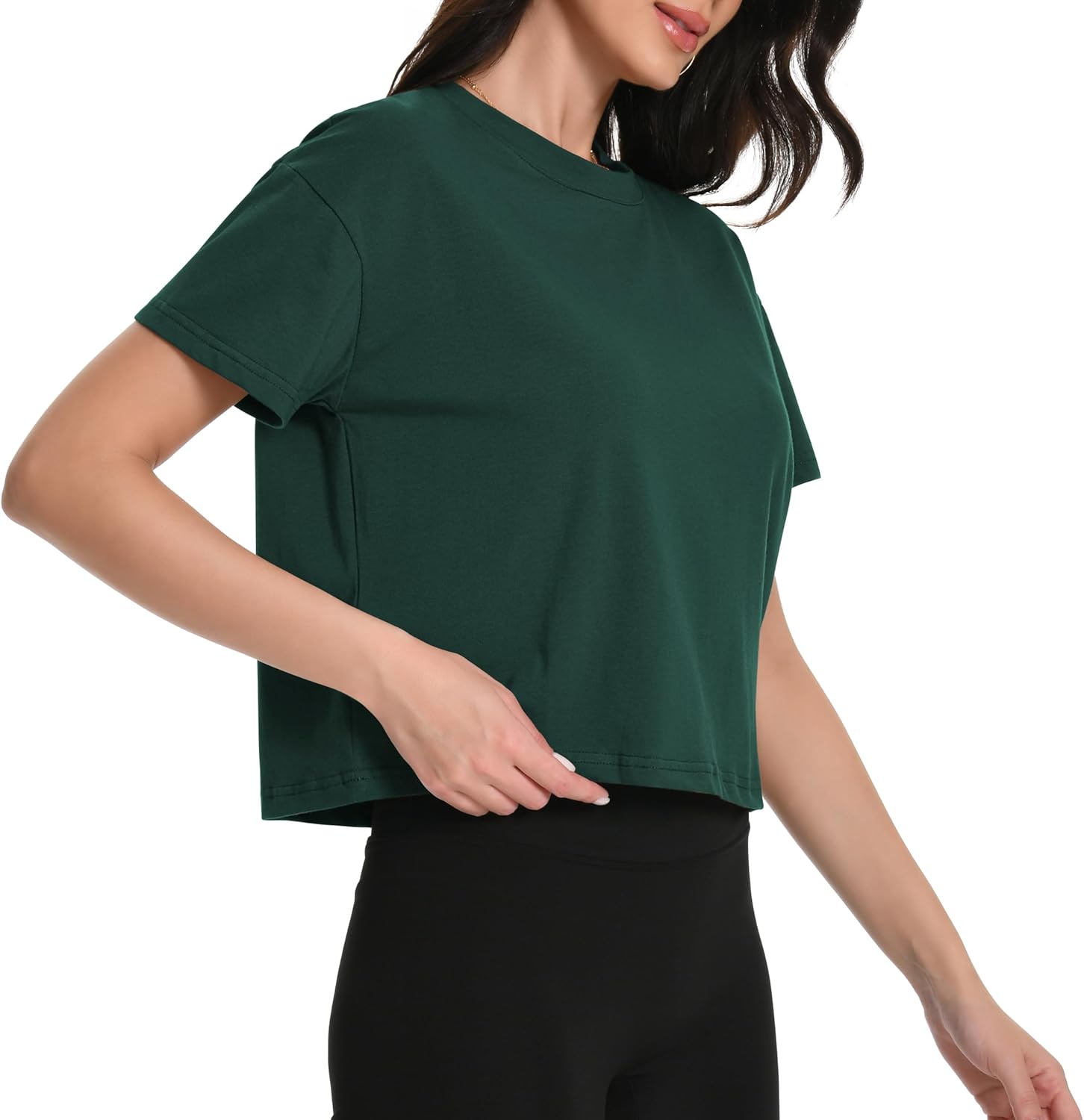 Workout Crop Tops Oversized Tshirts for Women Drop Shoulder Cotton Short Sleeve Tees Boxy Yoga Shirts 2026 - Image 2