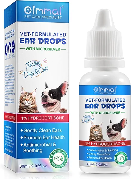 bnHUlMXw Ear Infection Treatment Drops for Dogs and Cats,with 1% Hydrocortisone Soothing Dog Yeast Infection, Itchy Ear Relief-Treats Ear Infections for Dogs & Cats - 2 fl oz