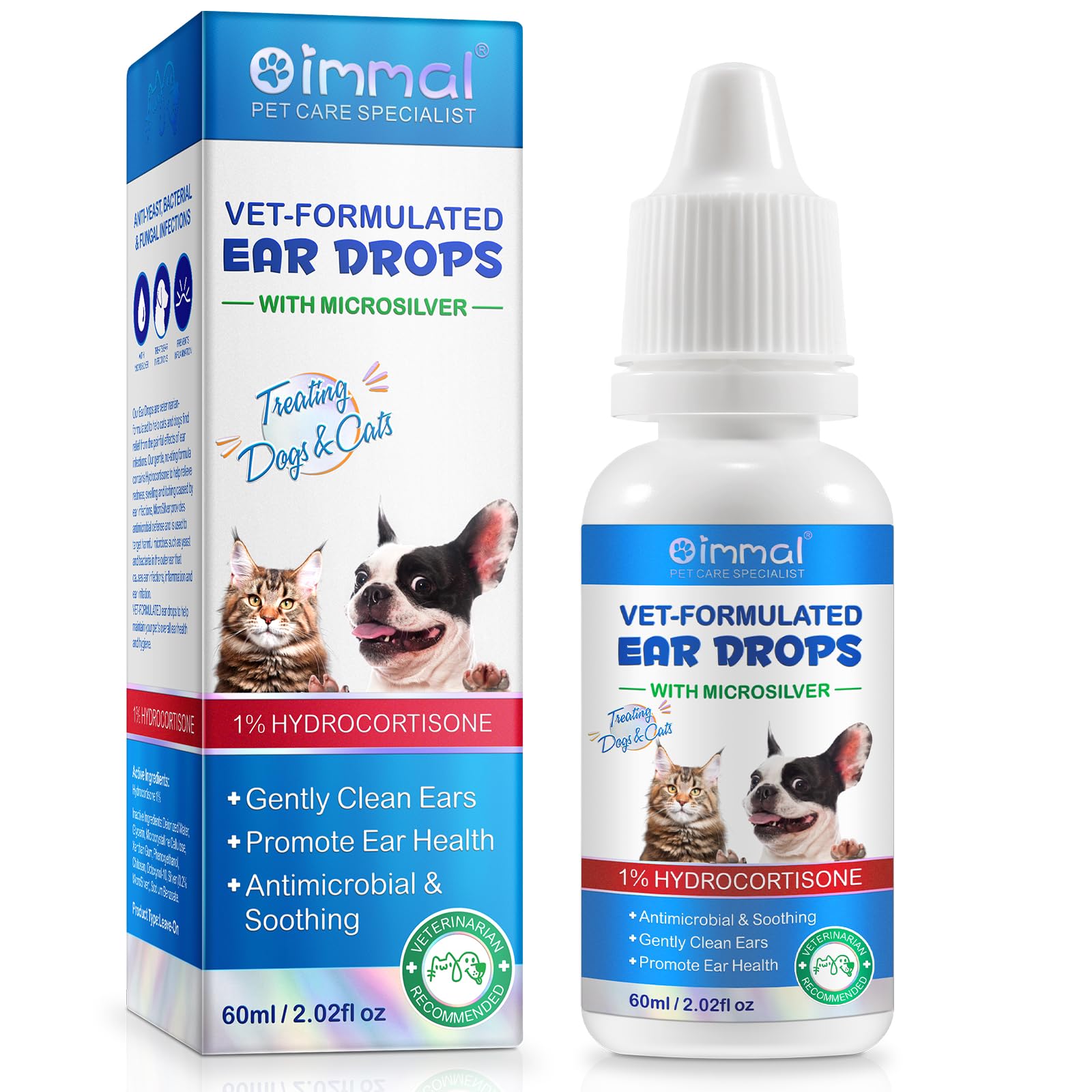 Detergente per orecchie per cani e gatti, per alleviare il prurito, lenire l'infiammazione, rimuovere il cerume e l'odore, 60 ml