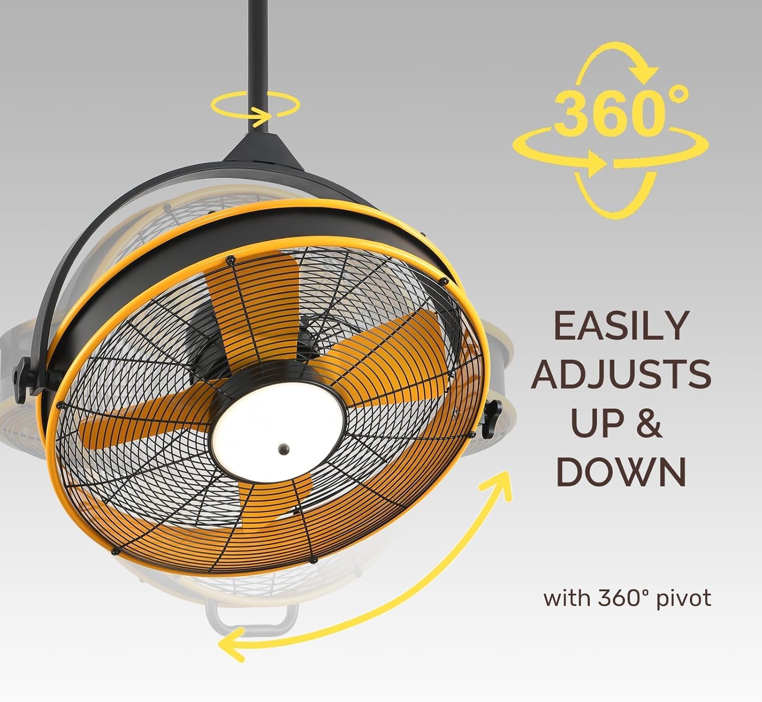 Orison 24.8'' Waterproof Outdoor Ceiling Fan, 6 Speed Ceiling Mounted Plug-In Cord Garage Fan with Remote&APP, 360-degree Manual Vertical Rotation, Hook hanging for Gazebo, Patio, Pergola (Yellow)