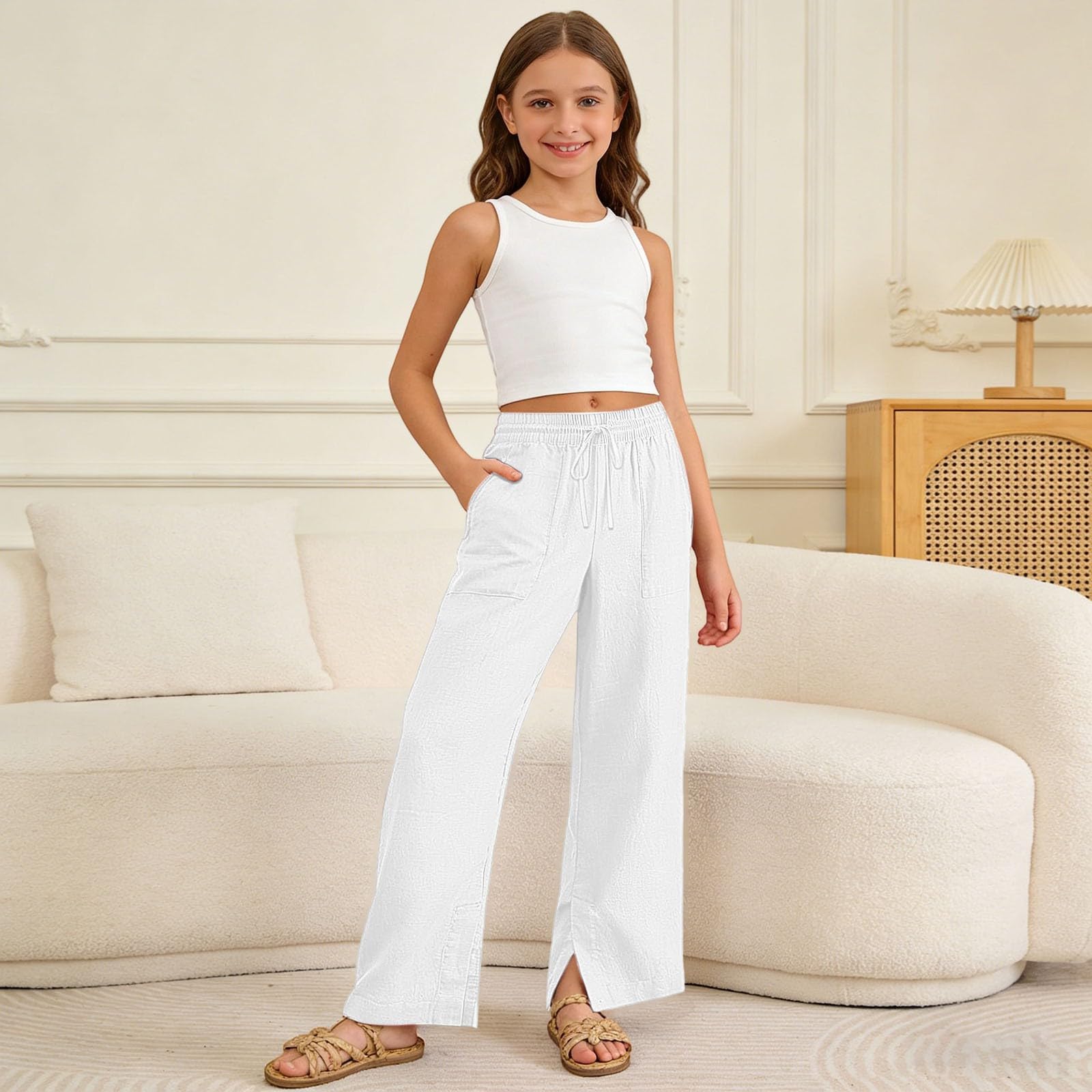 Pantalón de niña niño algodón Jogging liso cintura elástica 2-14 años