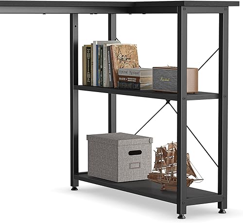 Miniatura 6 de BANTI Escritorio pequeño para computadora en forma de L de 47 pulgadas con estantes de almacenamiento, escritorio de esquina para oficina en casa,