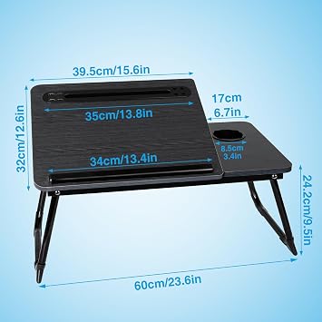 Laptop Bed Desk, Adjustable Lap Desk, Small Laptop Table with USB Charge Port, Desktop Card &Pen Slot, Cup Holder, Foldable Bed Tray Table for Couch Sofa Chair Floor Eating Working