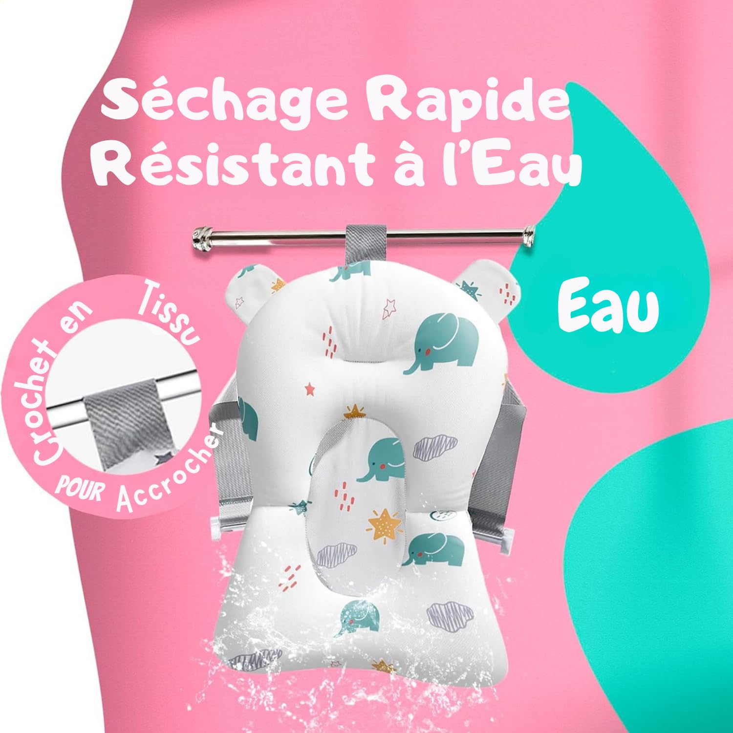 Coussin de Bain Bébé + Pichet de Bain – Coussin Baignoire Bébé Universel – Réducteur Baignoire pour Bébé – Matelas Doux & Antidérapant (Blanc)