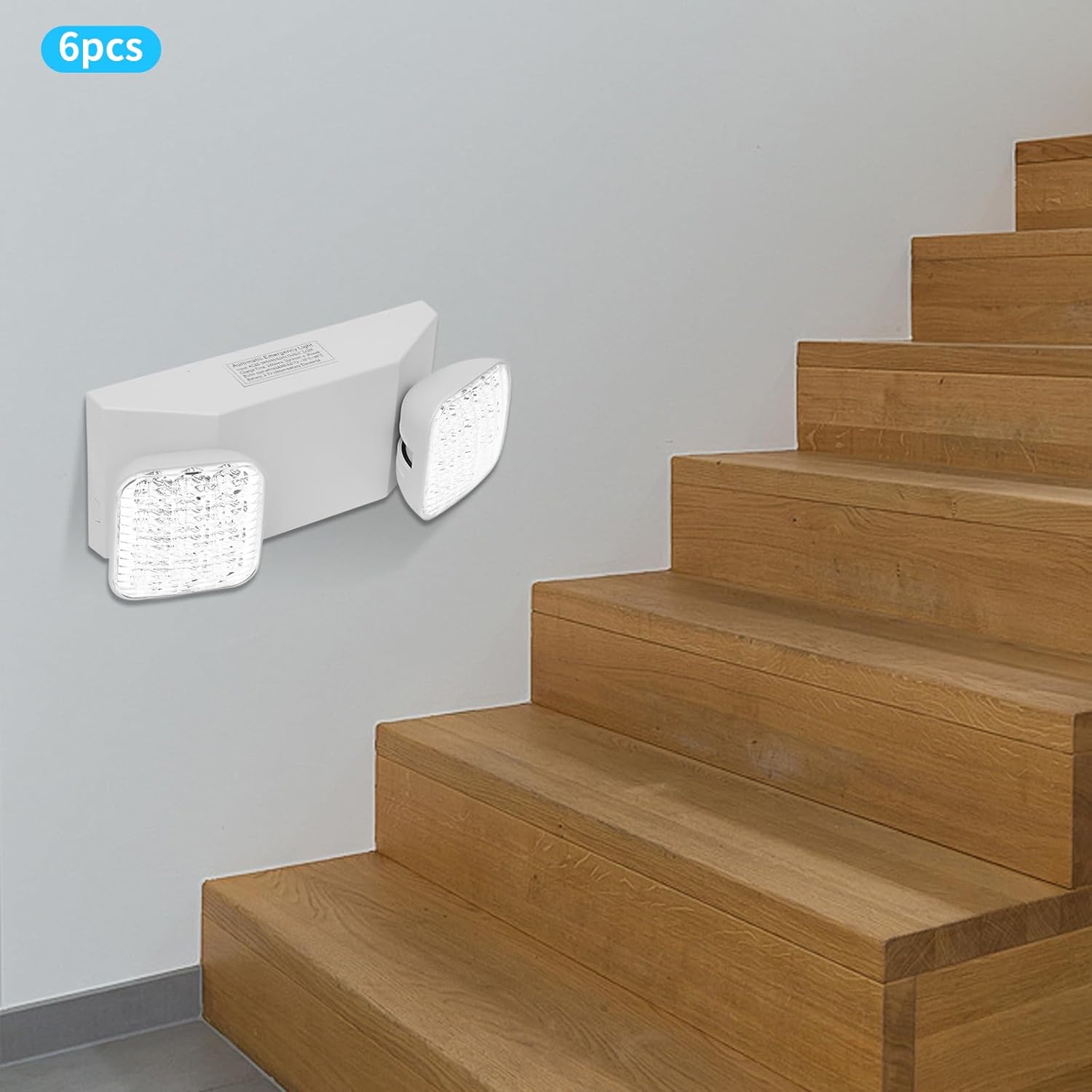 LED Emergency Light, 6 Pack Wall Mount Emergency Lighting with Dual Lamp for Commercial Home Power Failure, 3 Hours Backup, AC 85-265V 50/60Hz, White