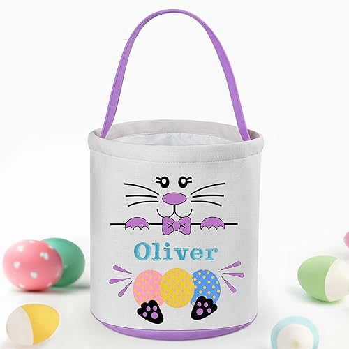 Miniatura 50 de Cestas de Pascua personalizadas para niños, cesta de Pascua, regalos de Pascua, cesta de conejo de Pascua, cesta de caza de huevos de Pascua, cesta