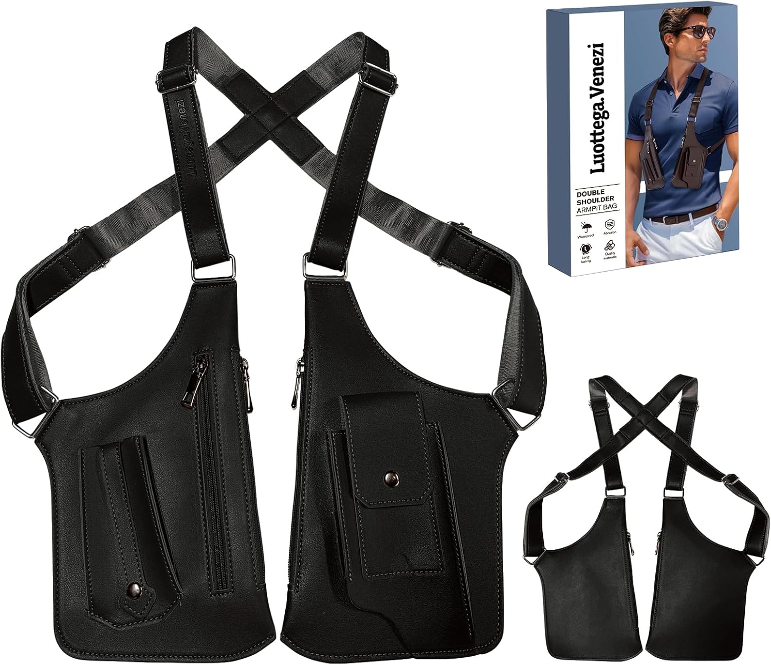 Double Shoulder Armpit Bag,Underarm Shoulder Bag for Men, Anti-Theft Underarm Wallet Pocket Holster Phone Leisure Double Shoulder Pouch,Multi-Purpose Armpit Tactical Bag,Travel Outdoors