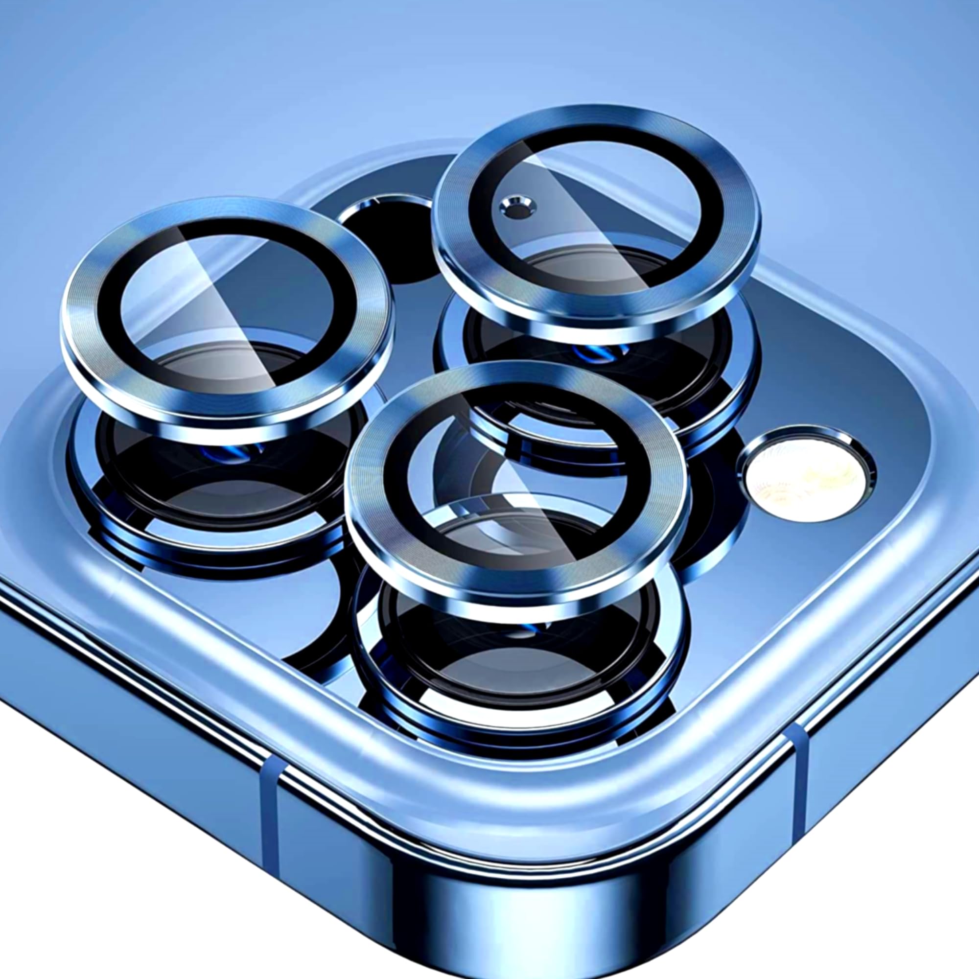 iShield Camera Lens Protector for iPhone 13Pro/13Pro Max, Anti-Scratch Tempered Glass Film, Aluminium Alloy Lens Ring Cover - All Colours (Blue)