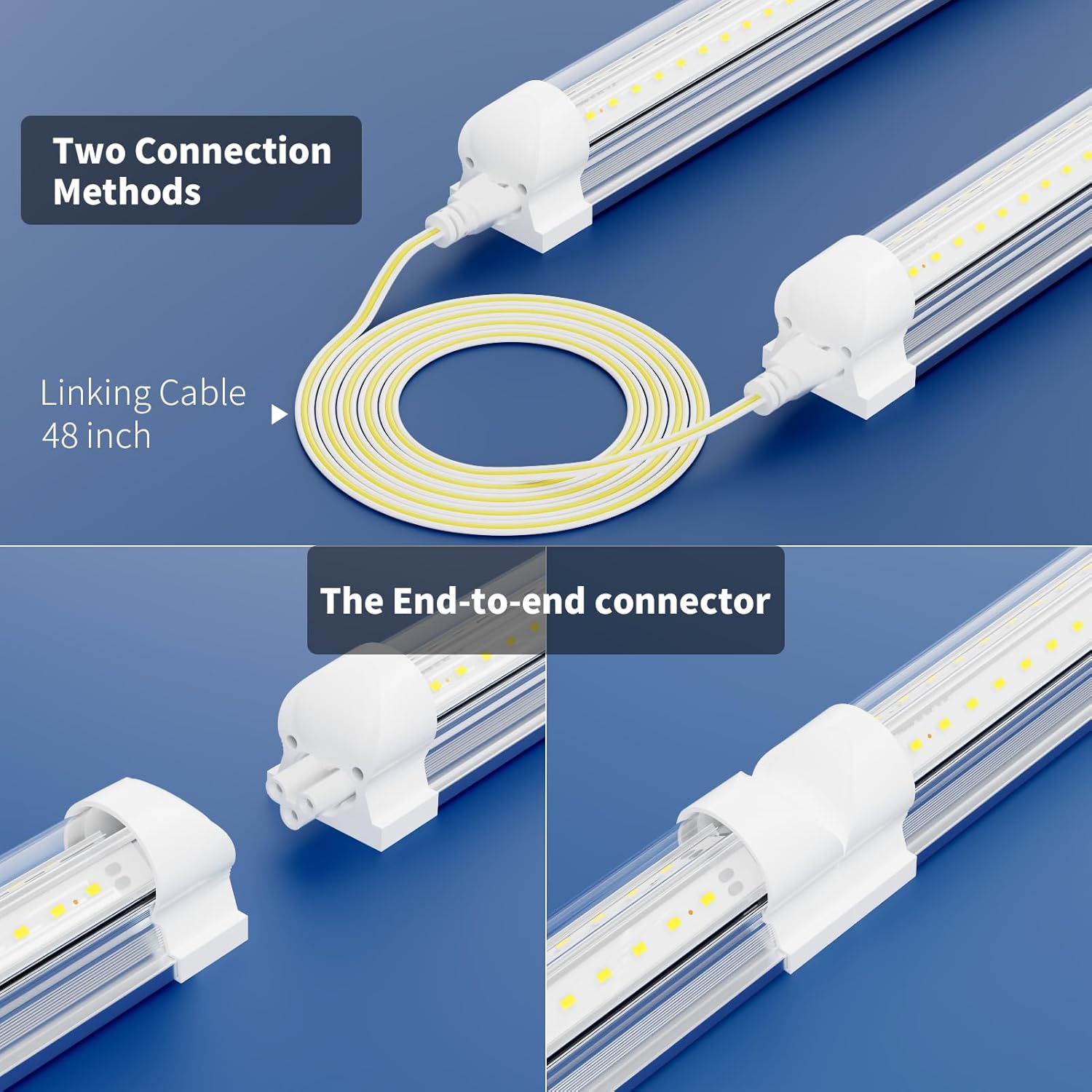 2-Pack T8 LED Shop Light 4FT, 42W 6300 Lumen 6000K Cool White, 4 Years Warranty, Linkable and Plug and Play Lights for Garage Ceiling Workshop Commercial Lighting