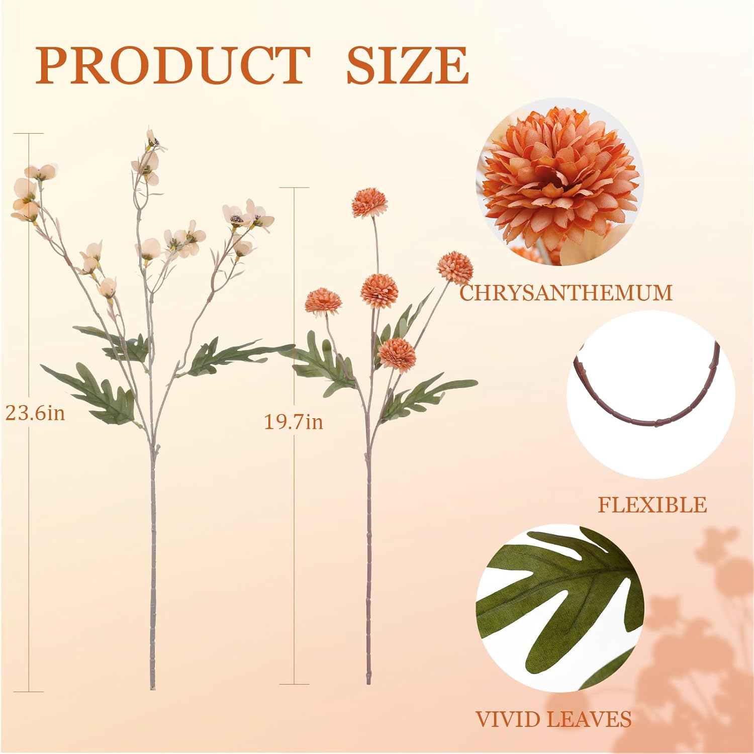 Faux Flowers for Vase,8 pcs Artificial Pom Pom Chrysanthemum Flowers with Wild Flowers,Spring Floral Stems Arrangements for Home Decor, Centerpieces for Tables, Rustic Decorations