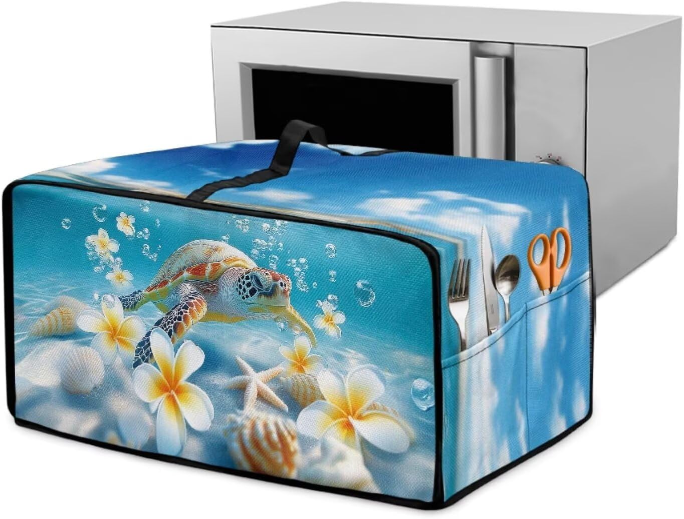 Sea Turtle Conch Ocean Print Toaster Oven Cover with Accessory Pocket, Heat-resistant Microwave Oven Protective Cover for Kitchen Counter, Universal Fit, (Small-14.5*18.46*9 inches)