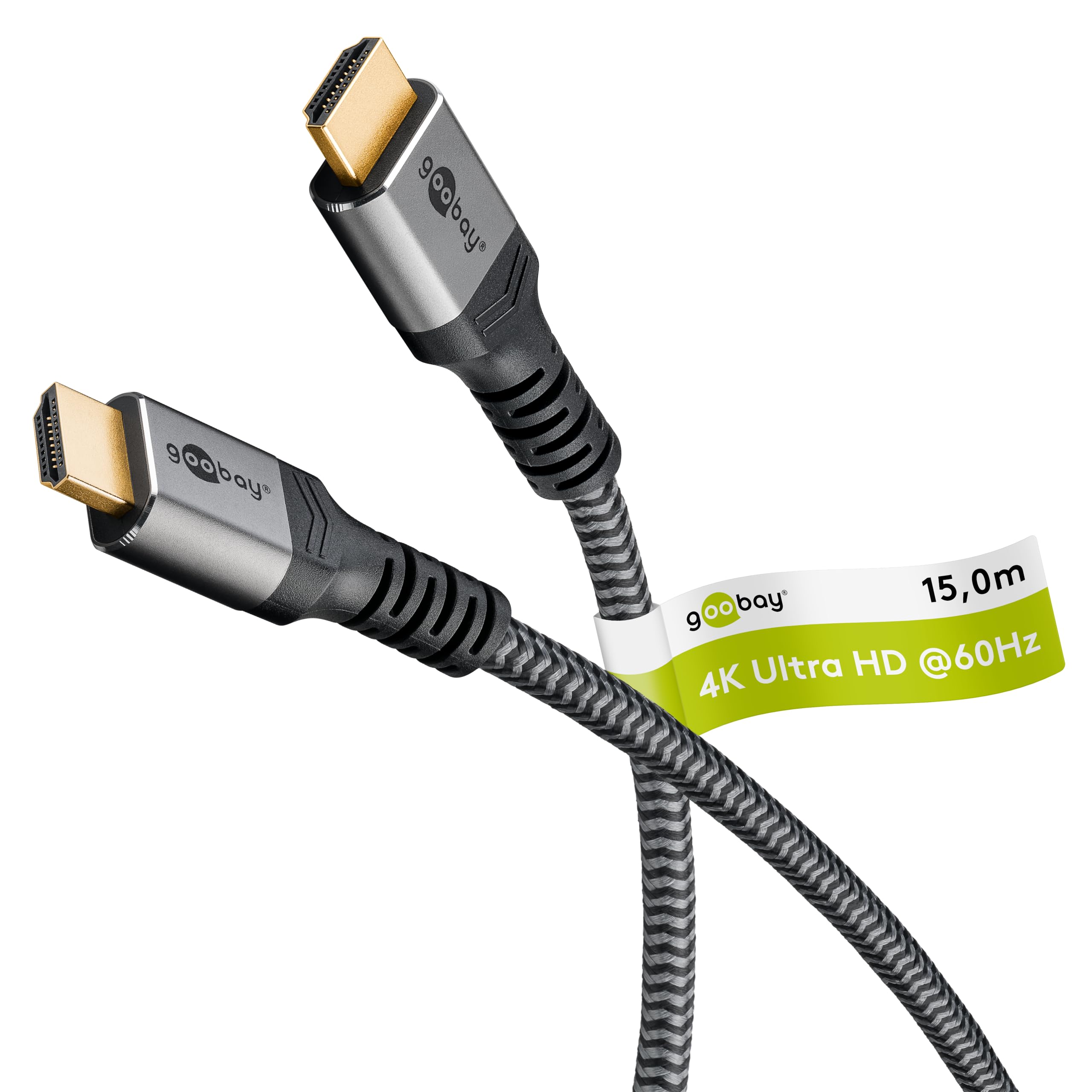 goobay 64998 Cable HDMI High Speed con Ethernet 2.0 / resoluciones UHD de hasta 4K @ 50/60 / Alargador HDMI para PS5, Xbox, Apple TV 4k / enchufes dorados evitan la corrosión/gris / 15m