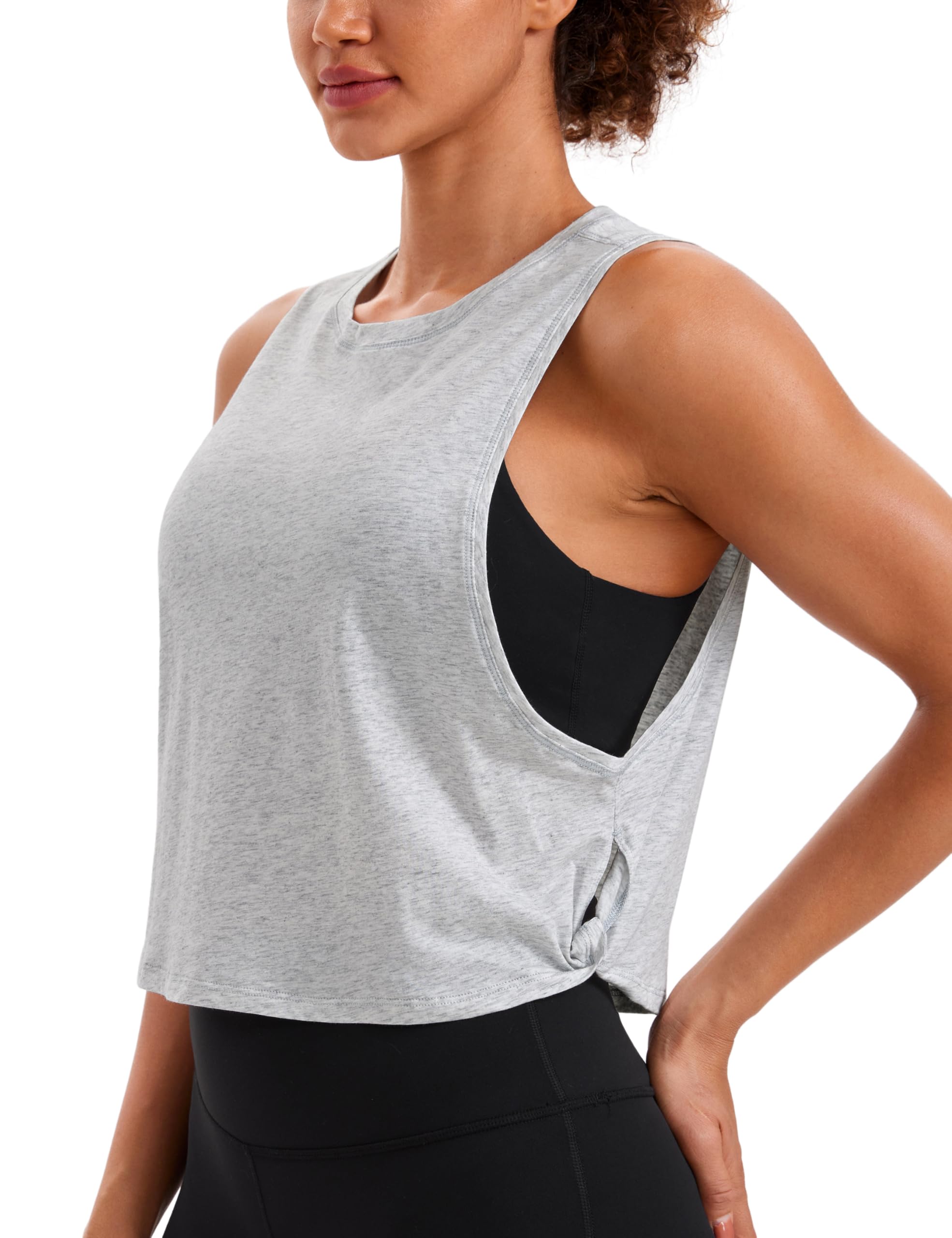 CRZ YOGA Mujer Algodón Pima Camiseta Sin Mangas de Fitness Ropa Deportiva Cuello Redondo Crop Top