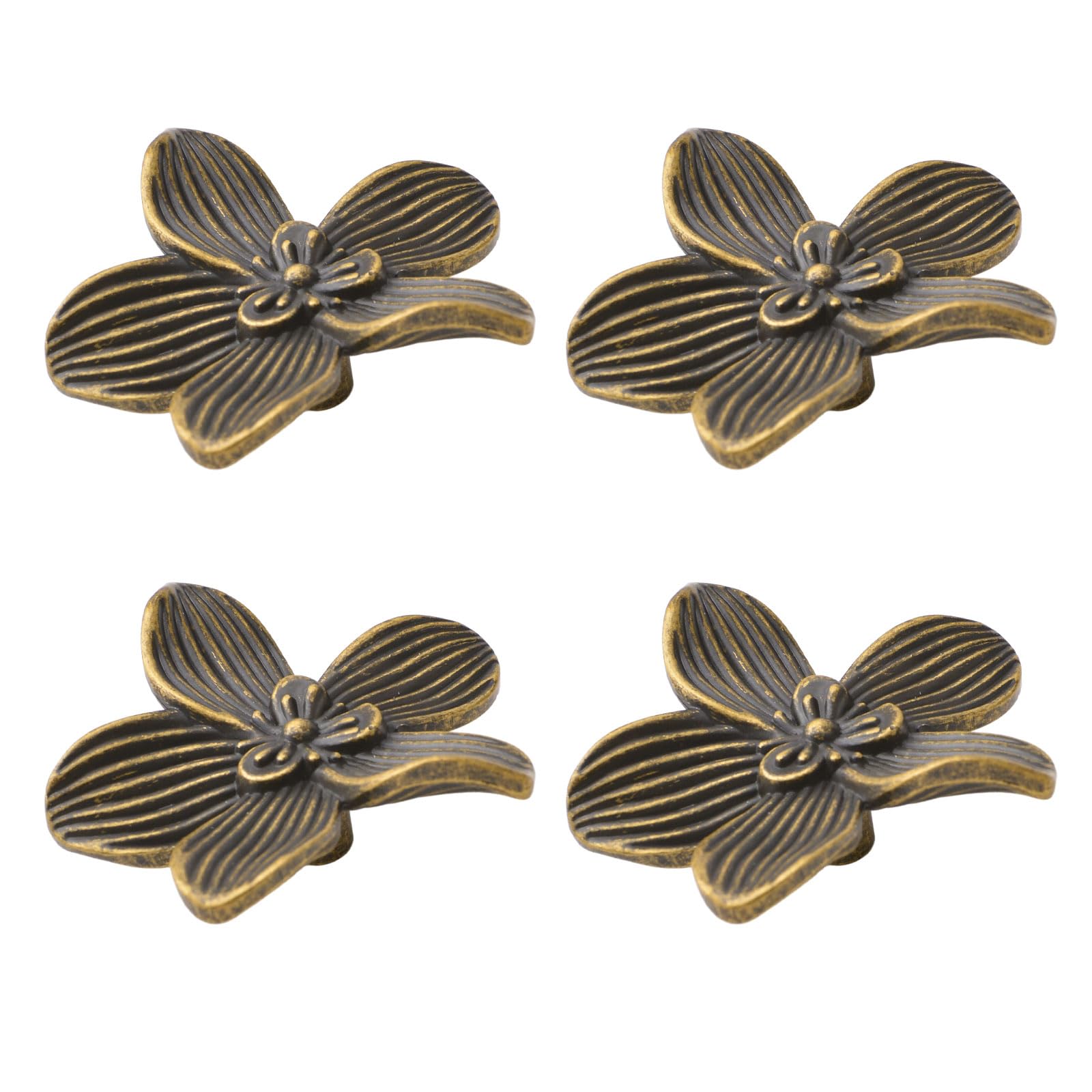 Morobor Bronze Retro Flower Drawer Knobs - 4Pcs Petal Shaped Kitchen Cabinet Door Pulls - Zinc Alloy Furniture Decoration (Bronze)