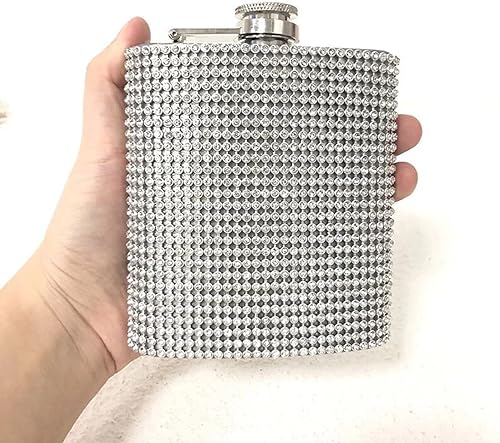 Termo de diamantes de imitación para mujer, contenedor de bolsillo de 8 onzas para beber licor, petaca de whisky con diamantes brillantes para