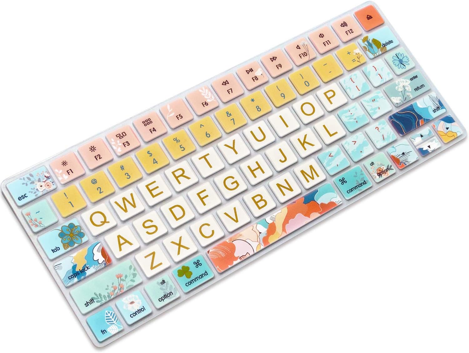Keyboard Cover Skin for Apple iMac Magic Keyboard 2nd Gen MLA22LL/ A (Model: A1644), Silicone Skin Protector with Big Letter Design, US Layout, Flowers