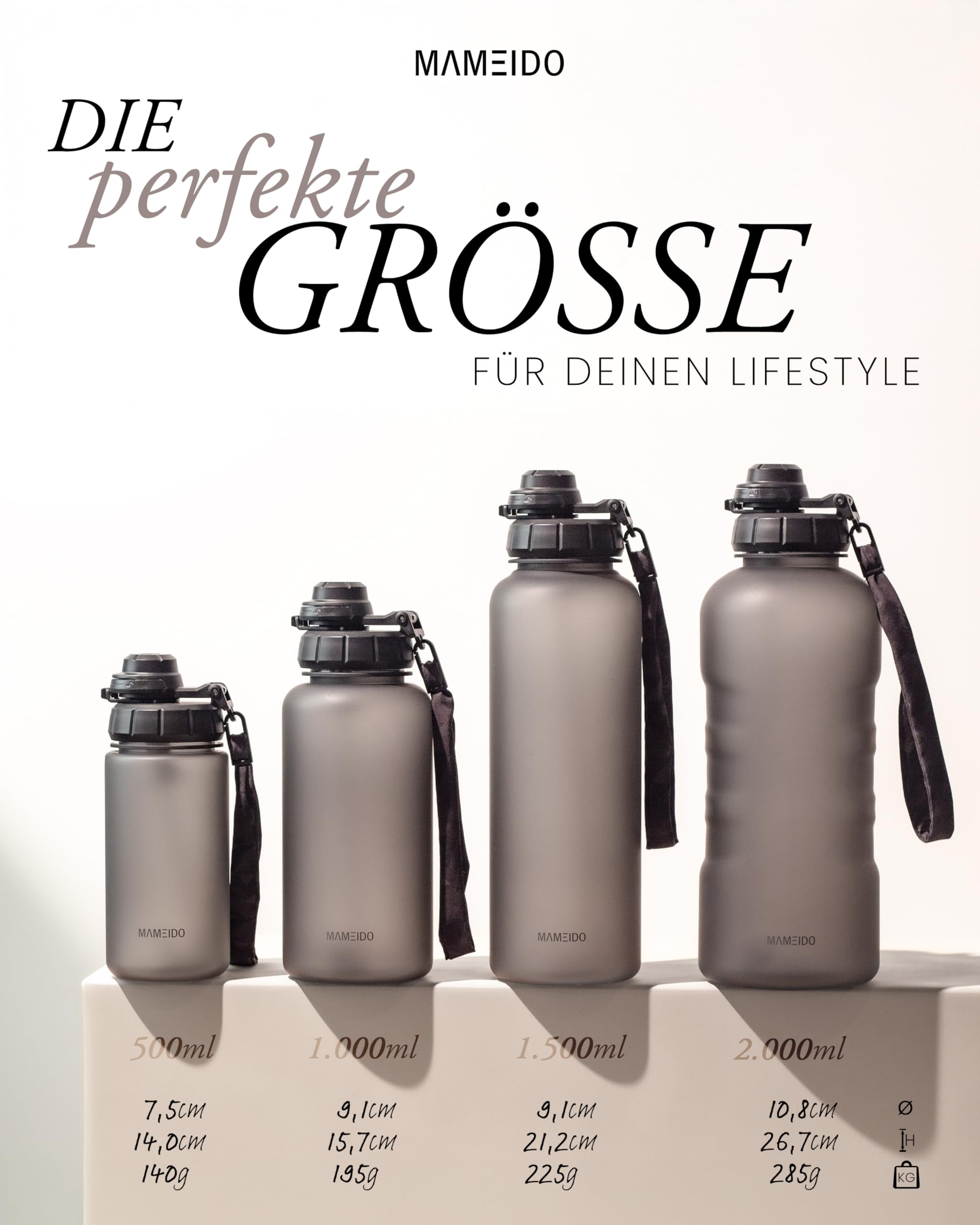 MAMEIDO Trinkflasche mit Strohhalm 1 l (Wild Candy) | mit 2-in-1-Sportdeckel, abnehmbarem Strohhalm & Trageschlaufe, auslaufsicher, BPA-frei, mit Zeitmarkierung