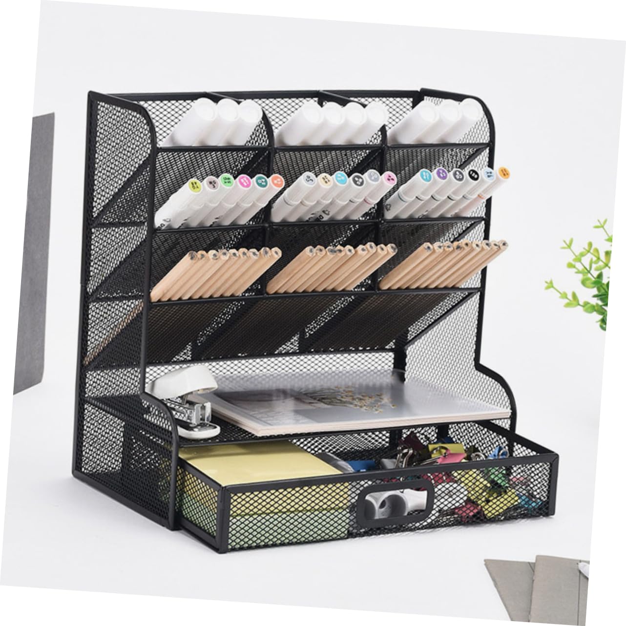 Organizzatore per Cancelleria Scatola Portaoggetti in Metallo Organizer per Penne Portapenne da Scrivania Supporto Portaoggetti Resistente e Facile da Pulire
