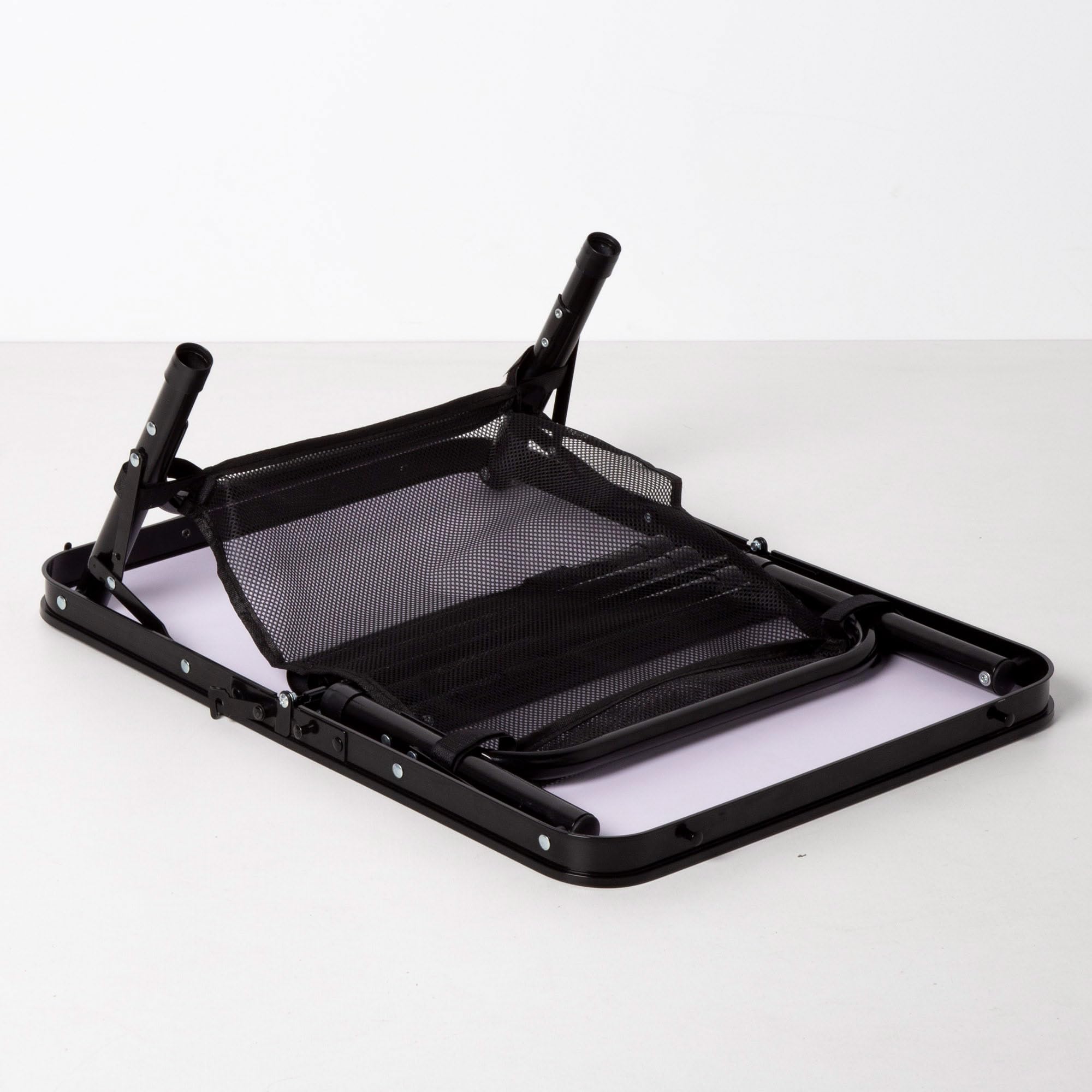 AKTIVE Mesa plegable pequeña, Negro, 60x45x27/56 cm, Altura ajustable, Topes antideslizantes, Soporta 30 kg, Asas transporte, Incluye red auxiliar desmontable, Mesas de camping, Playa, Jardín (63086)
