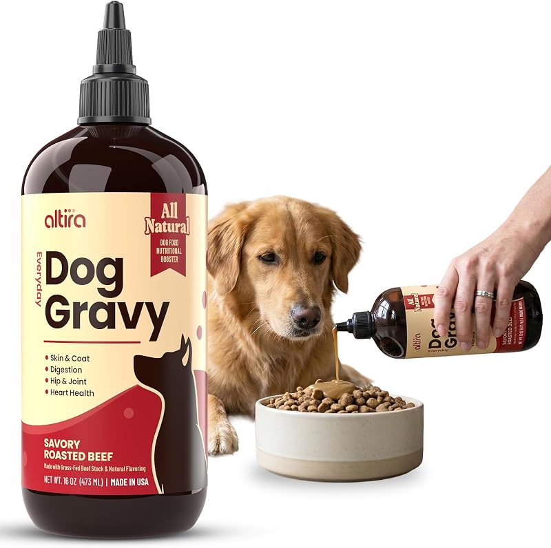 Cobertura líquida para ração de cães com sabor de carne assada, caldo de ossos bovinos, glucosamina, MSM e probióticos Altira — 480 mL
