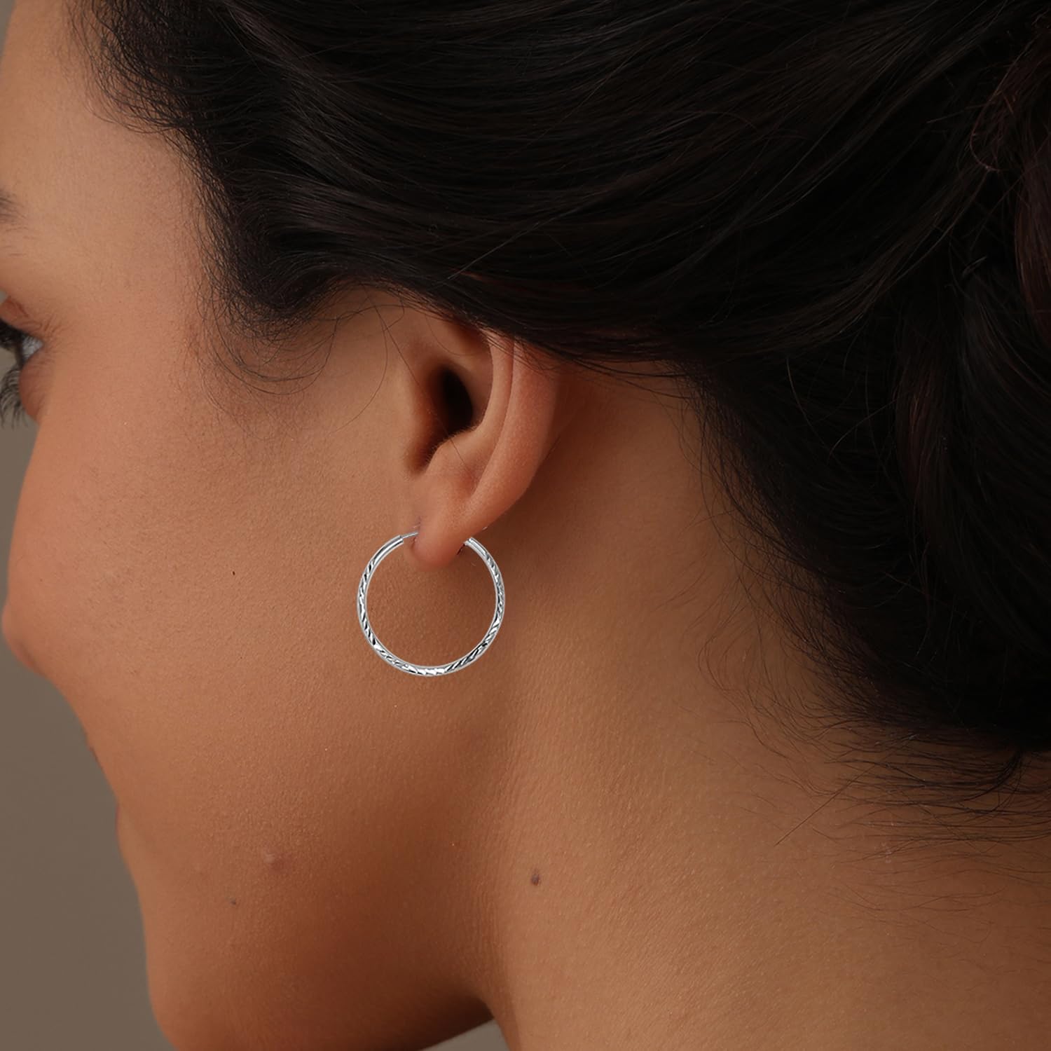 Charmsy 925 Sterling Silver Round Endless Hoop Earrings for Women | Hypoallergenic Lightweight 2MM Diamond-Cut Hoop Earring | Round Circle Sleeper Earrings Jewelry Gifts - Image 3