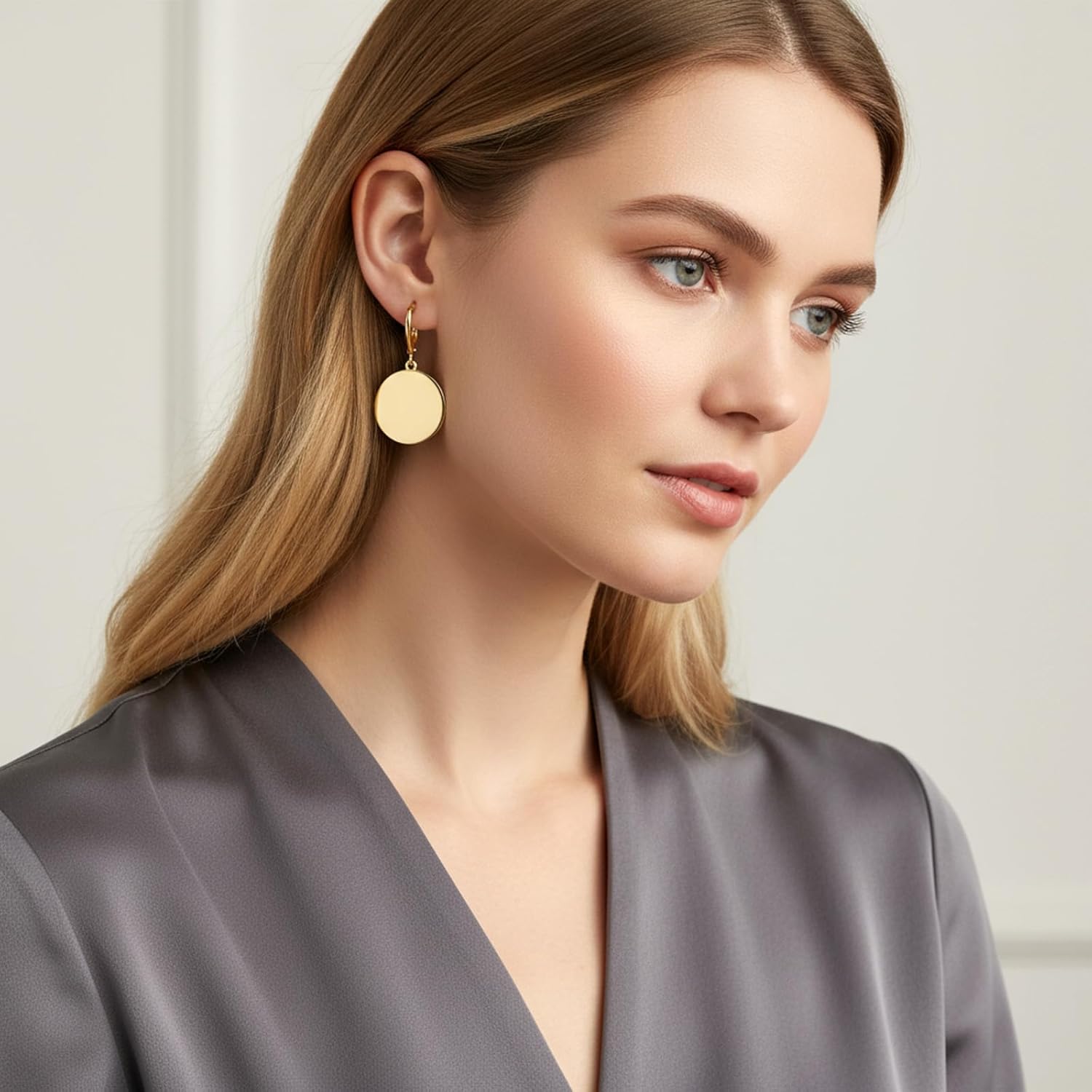 Disc Leverback Earrings for Women, Flat Dangle Earrings for Women, Fashionable Dangle Earring, Simple Versatile Light Luxury Style Small Disc Pendant Earring(Gold) - Image 7