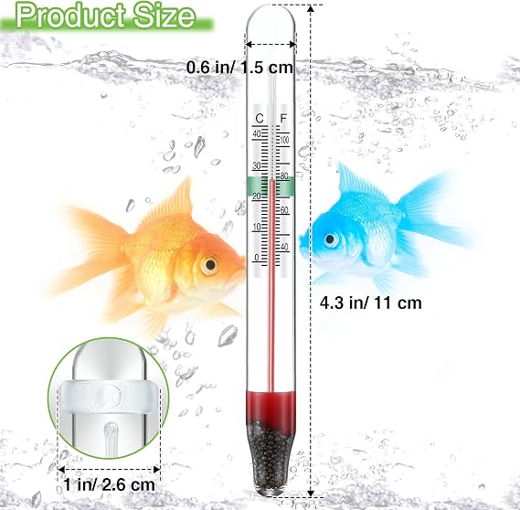 Dreyoo 4 Pcs Floating Aquarium Thermometers, Floating Glass Aquarium Thermometer with Suction Cup, Mercury Free Large Standing Thermometer for Freshwater and Saltwater Fish