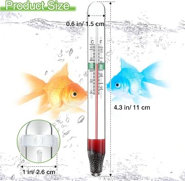 Dreyoo 4 Pcs Floating Aquarium Thermometers, Floating Glass Aquarium Thermometer with Suction Cup, Mercury Free Large Standing Thermometer for Freshwater and Saltwater Fish
