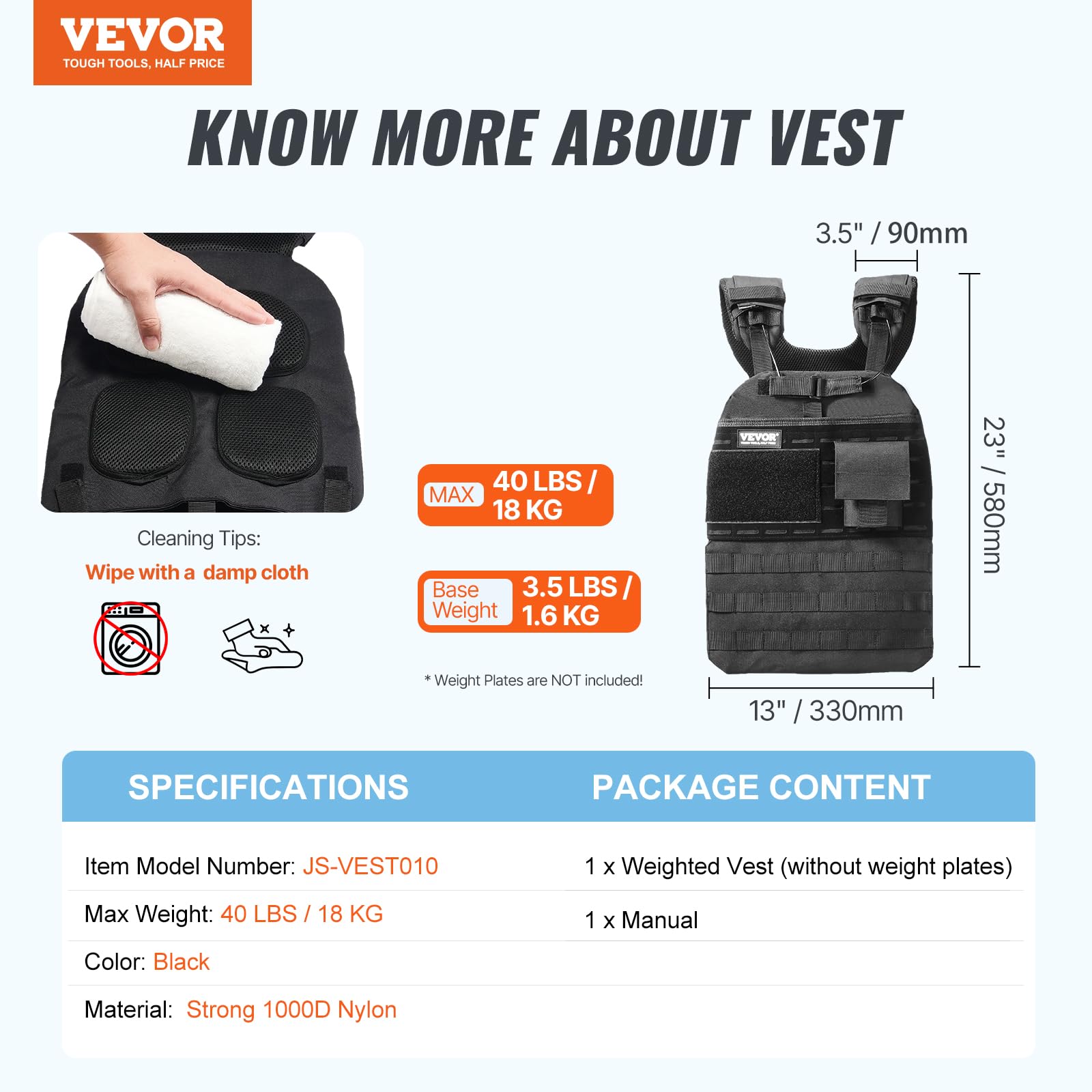 VEVOR Verstellbare Gewichtsweste, 5-9 kg/9-14,5 kg/15,9 kg/18,1 kg Gewichtsweste mit 6 Eisensand-Gewichten und reflektierenden Streifen, Trainingsgeräte für Krafttraining, Laufen, Joggen