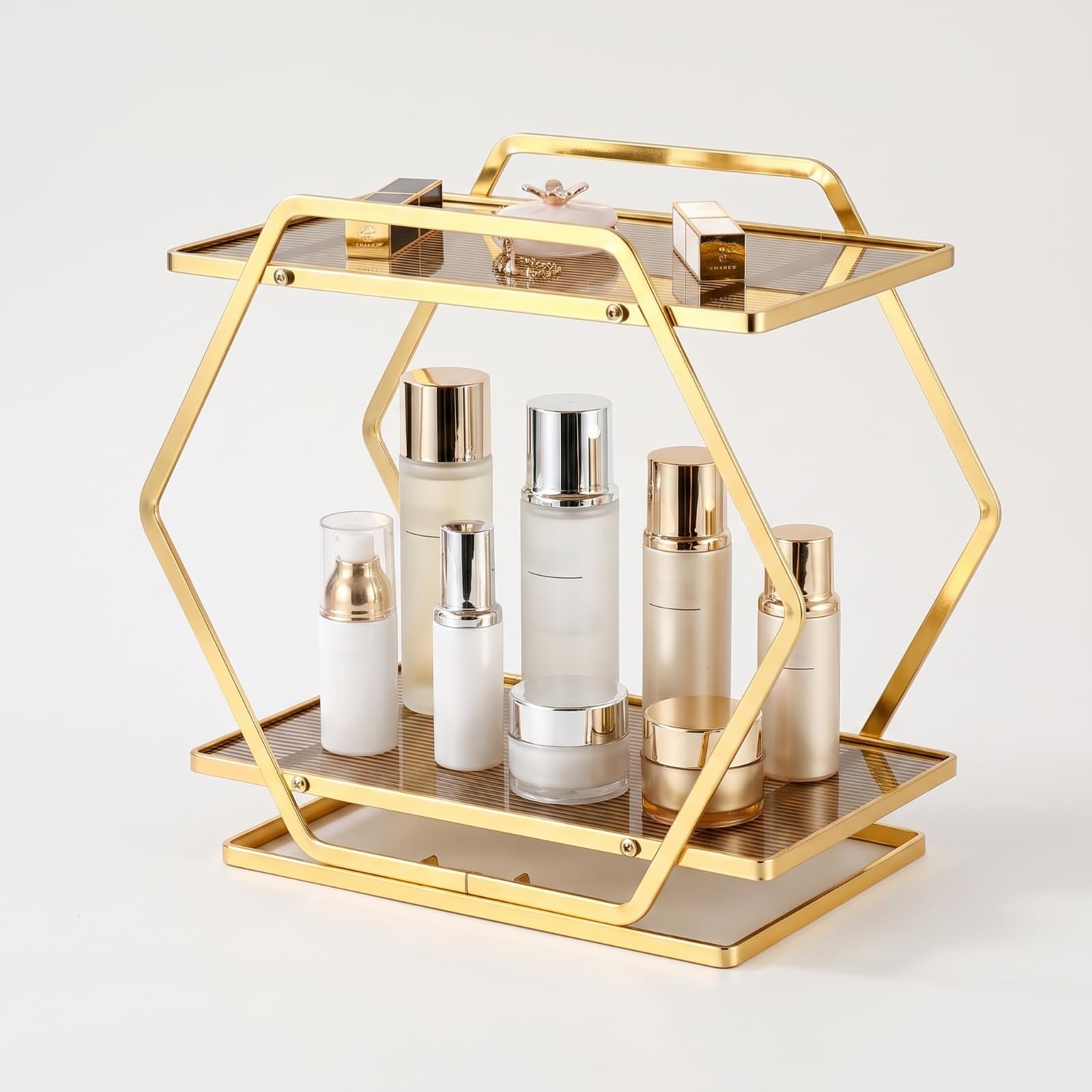 Organizador Cosméticos Dos Niveles, Style to 2, Dorado, Color to 2