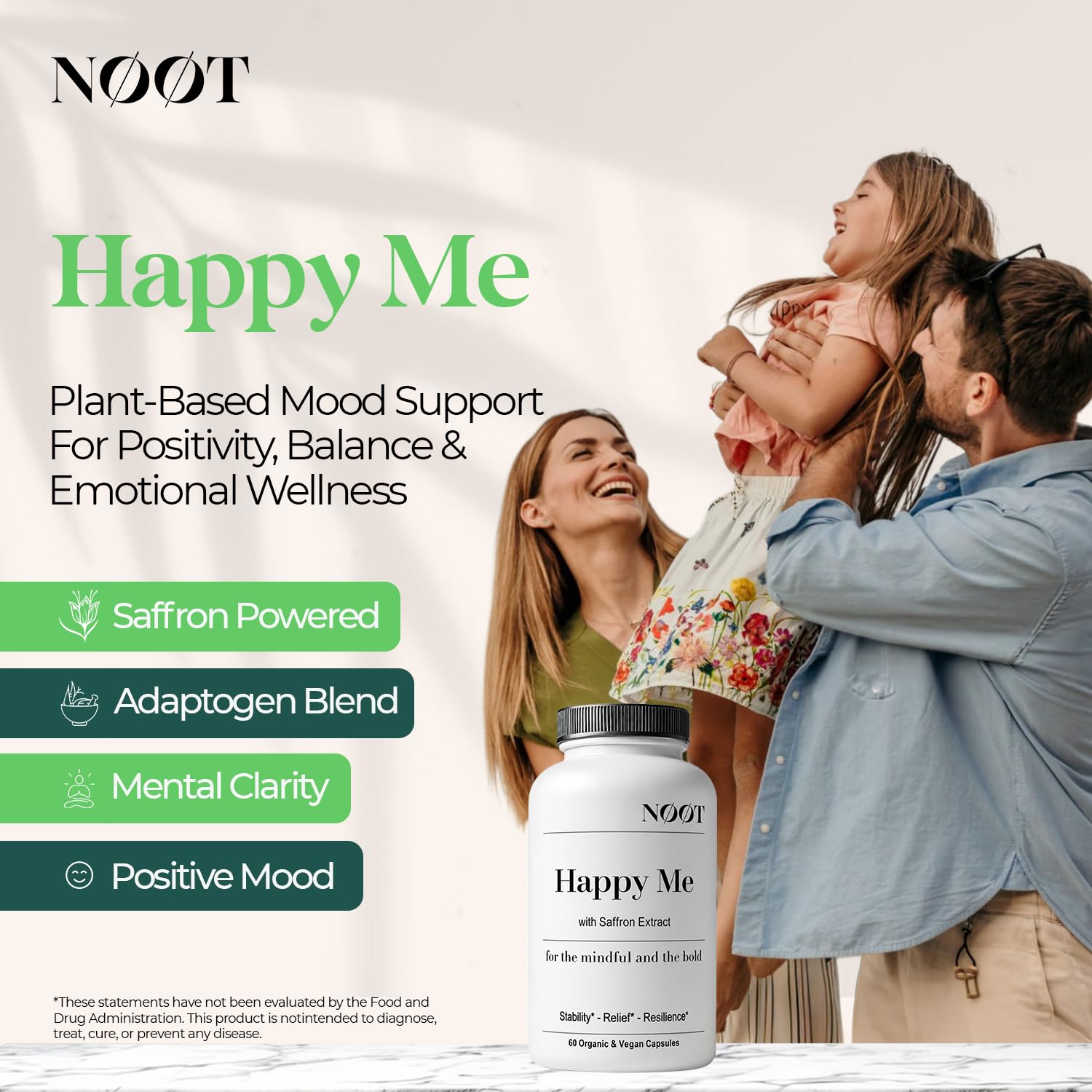 NOOT Happy Me – Natural Mood Support Supplement for Women & Men | Saffron Supplement with Rhodiola & Maca Adaptogens | Supports Calm & Emotional Balance | Vegan, Plant-Based Happy Pills | 60 Capsules — Amazon image 5
