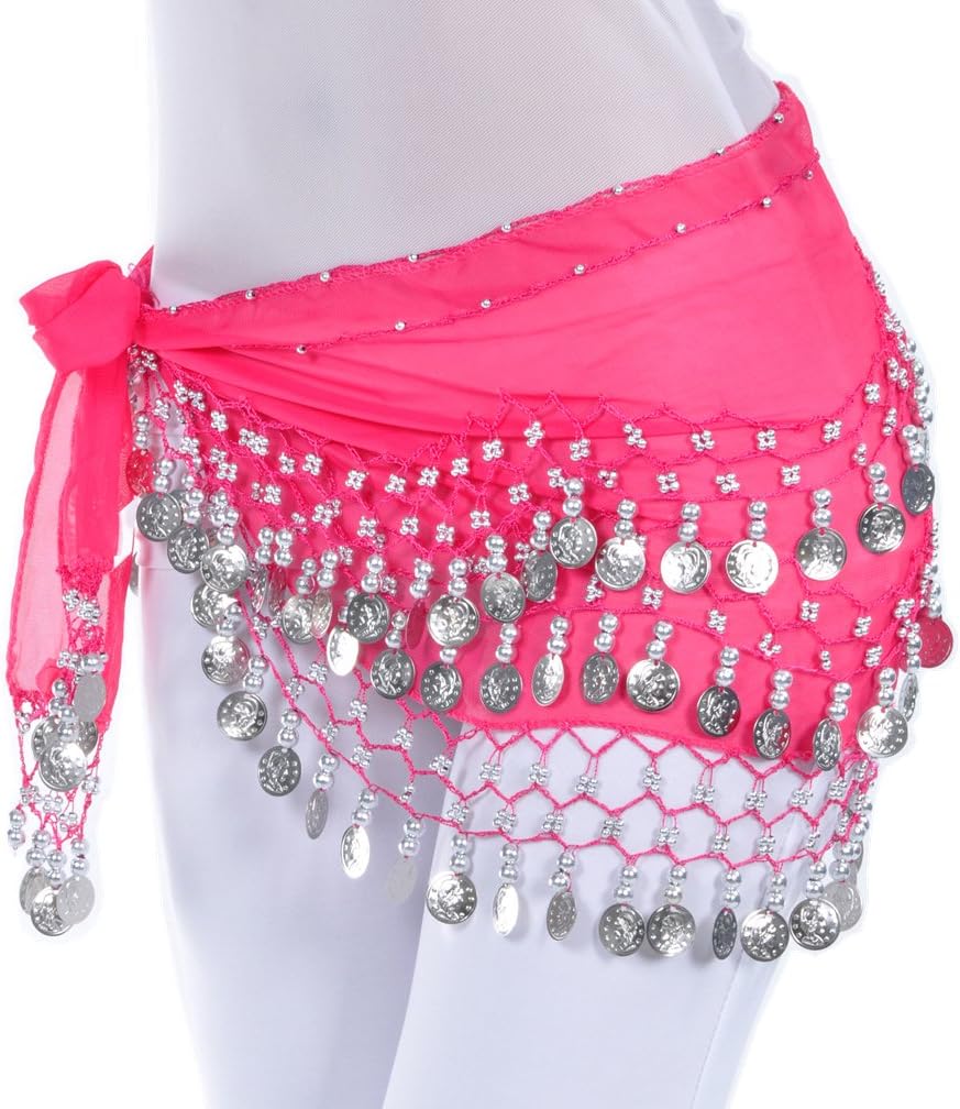 Dance Fairy Belly Dance Scarf with Three Layers 128 Silver Coins