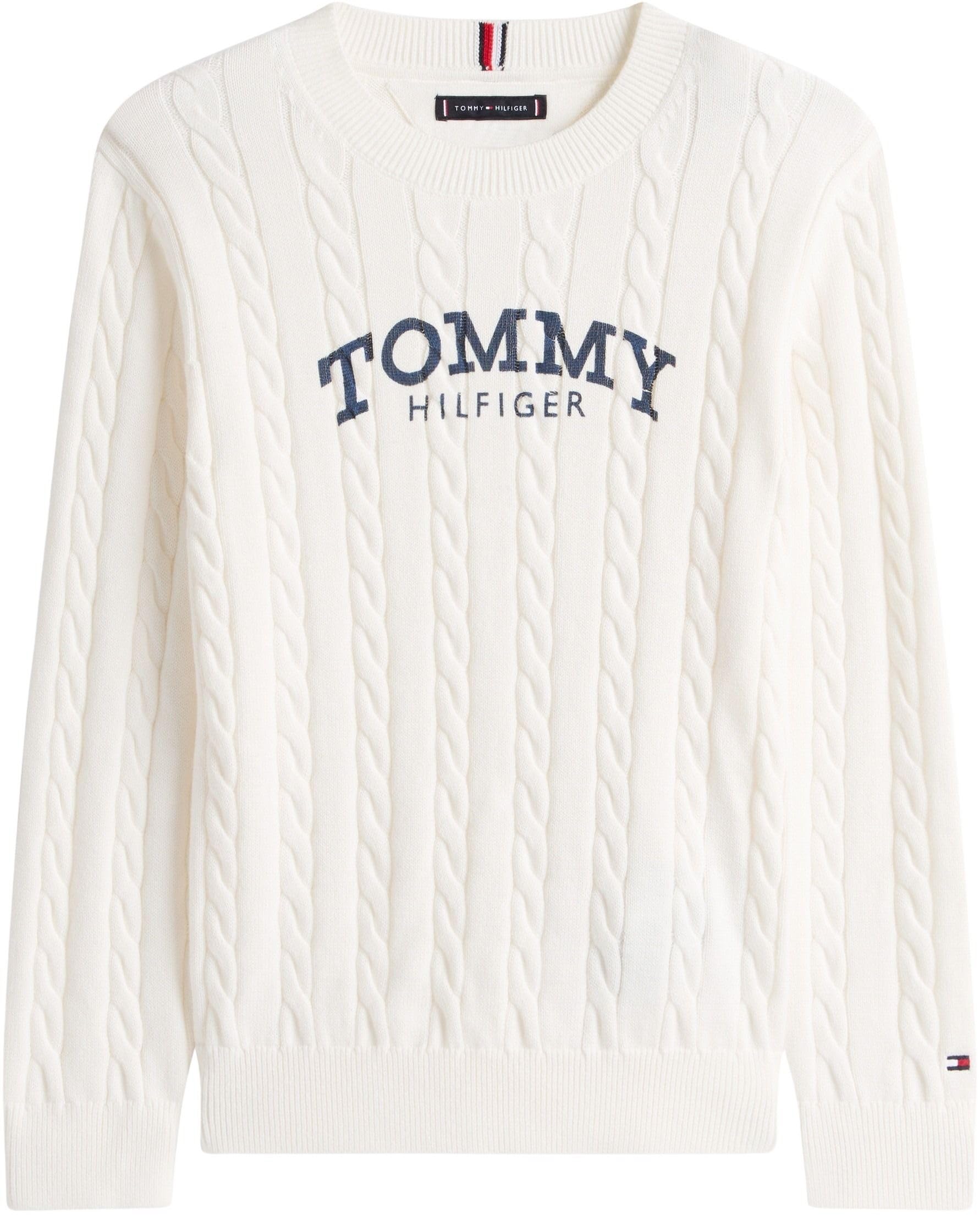 Tommy Hilfiger Jungen Pullover Graphic Cable Sweater Zopfmuster, Weiß (Ivory Silk), 4 Jahre