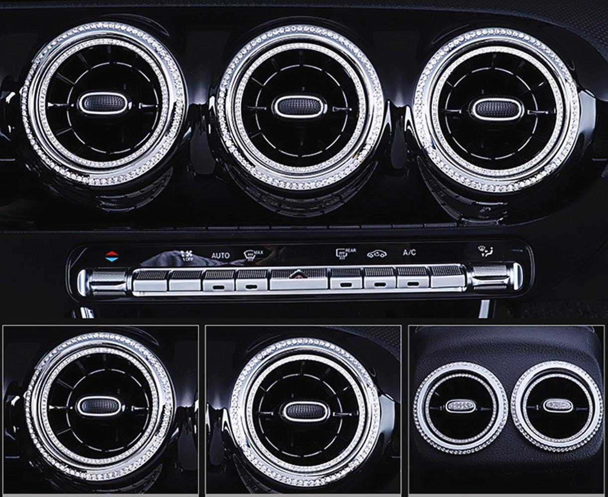 Bling Accessories Fit for Mercedes Benz 2020-2023 B Class GLB Knob Button Internal Decoration 3D Rhinestones Decal Cover Applique Ring (Outer Ring of air Outlet 7 pc/Set)