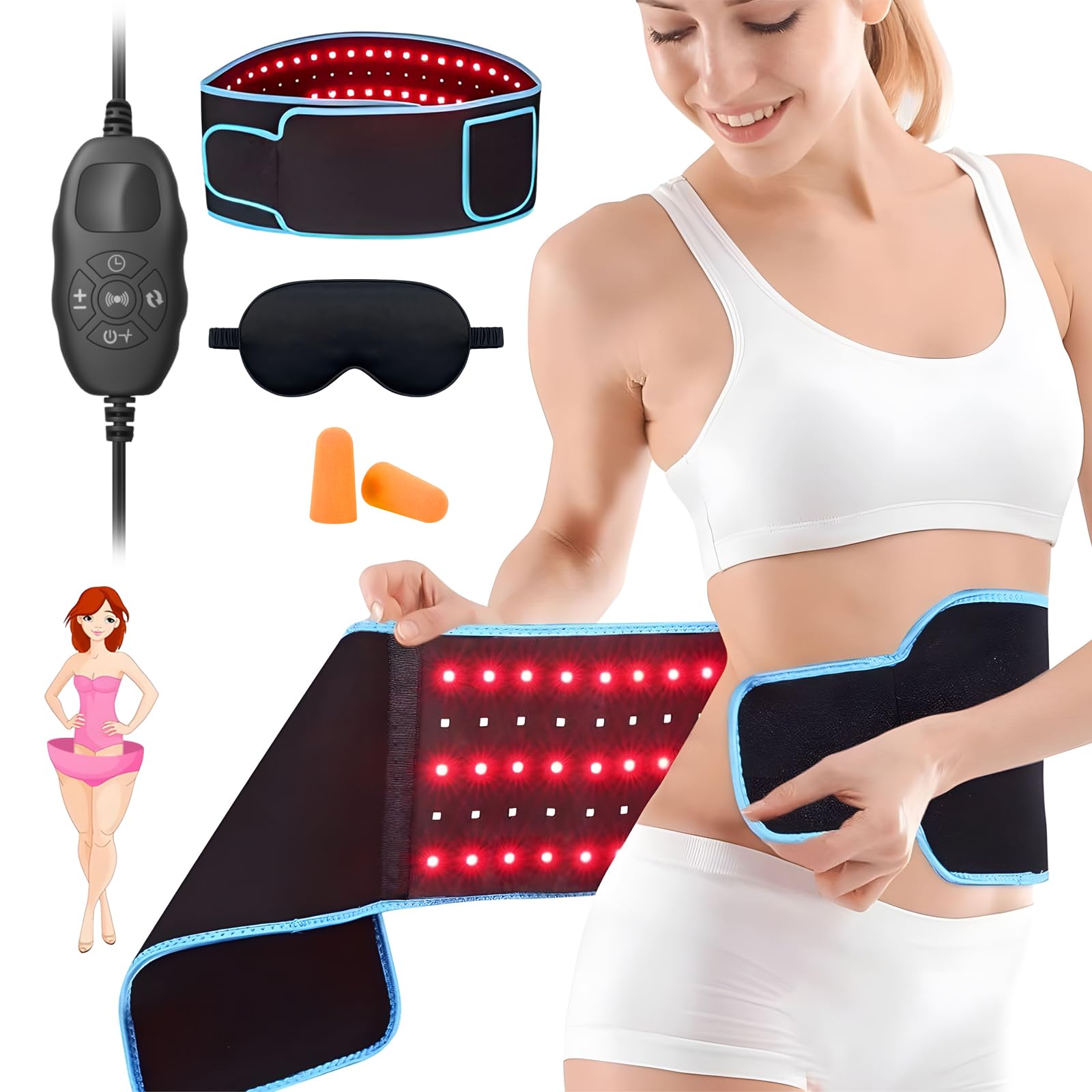 Kenmohuo Lumalean Pro Slimming Belt, 51.2 * 7.08in Upgraded Version Adjustable Belt for Women and Men Waist Thigh Arms, More Comprehensive Functions, Includes Eye Mask and Earplugs Black