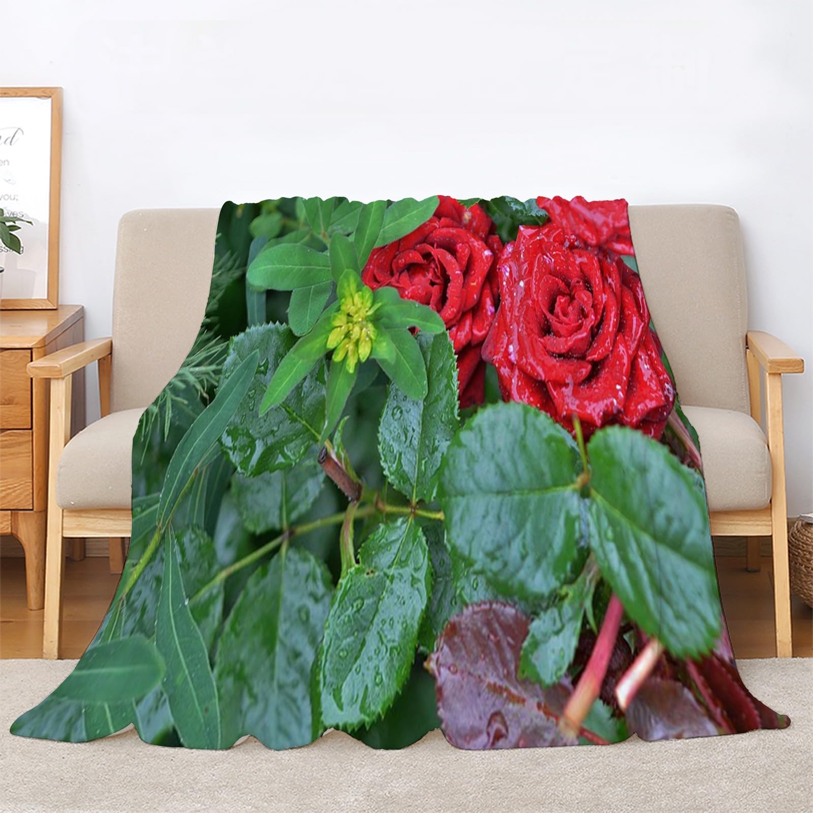 Generisch Puszysty koc do wtulania się, czerwona róża, 200 x 200 cm, miękki i dwustronny koc polarowy, idealny koc na sofę i łóżko, AL1115