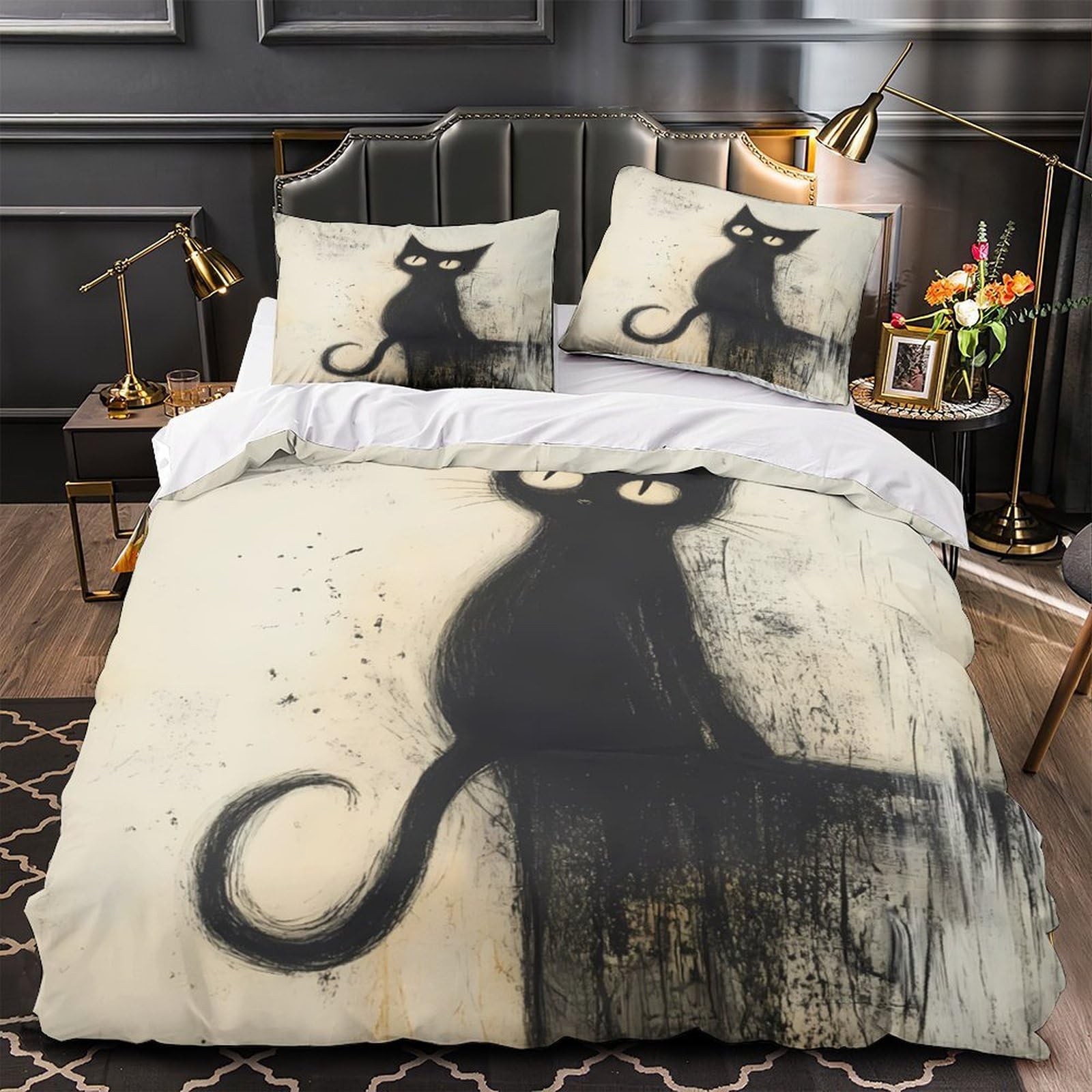 Housse de couette chat noir hypoallergique pour éviter les allergies