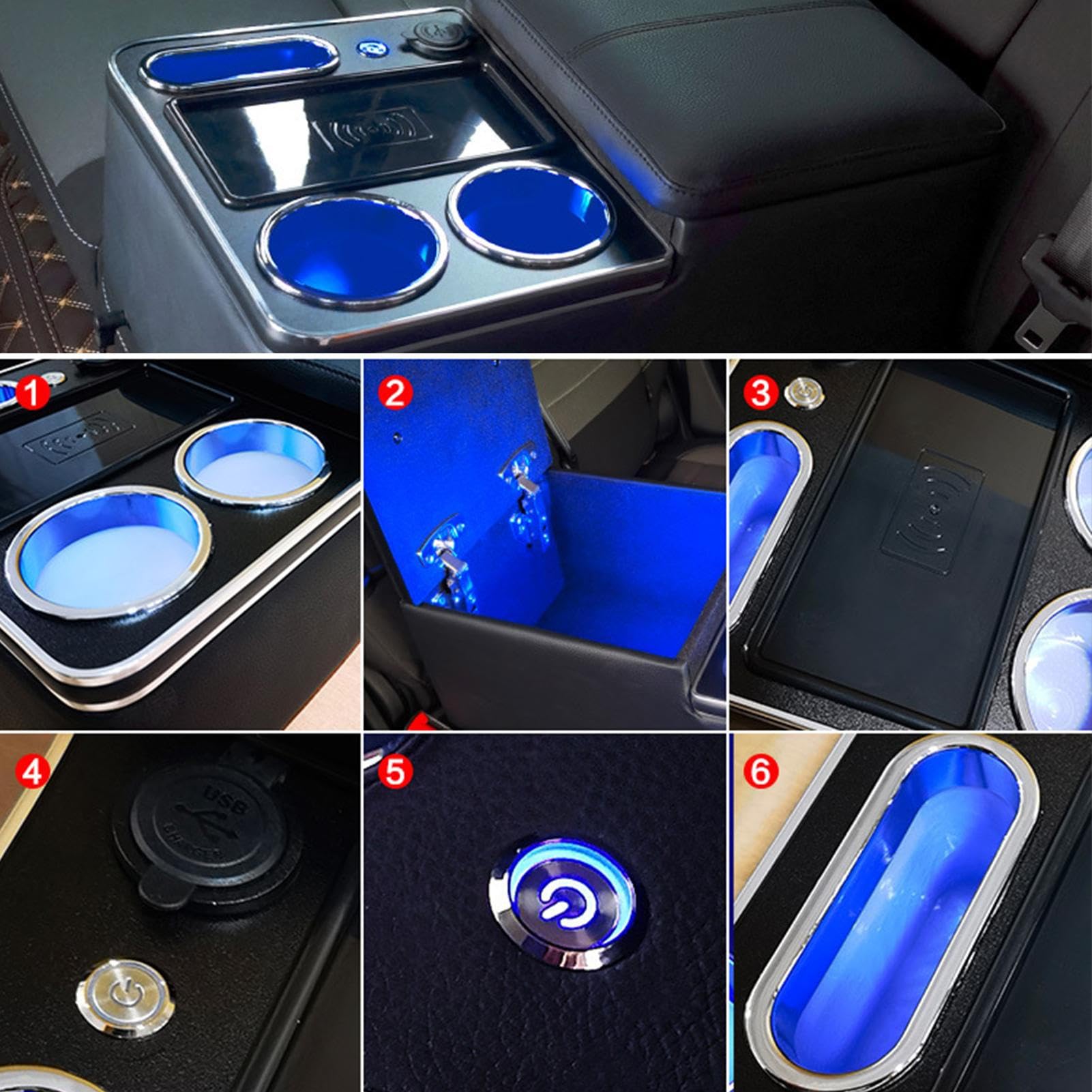 Generisch Organizer per Console per Camion, Organizer per Console Centrale | multifunzione, per camion, per sedili posteriori con luce LED, supporto per tazze e telefono per auto, minivan, L