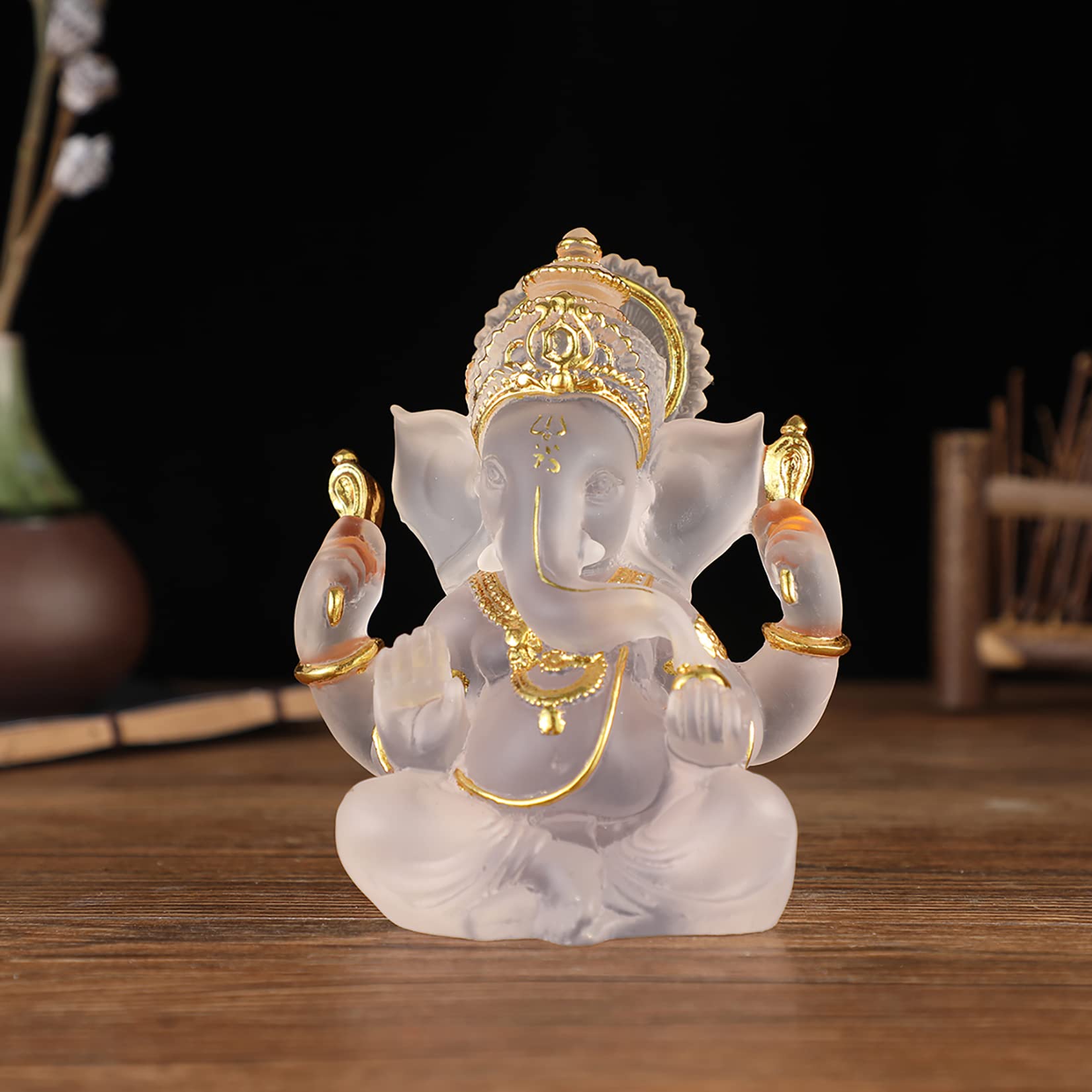 NNYCC Ganesh Idol Statue 14cm Resin Crystal Decor,Hindu Elephant God Lord Buddha Ganesha Gift Decoration,Clear
