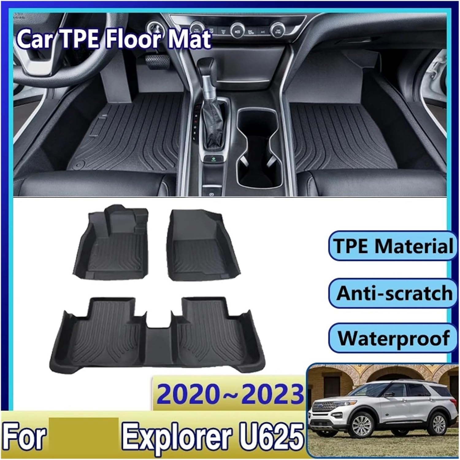 Compatible with Explorer U625 ST 2020~2023 7 Seats Car TPE Floor Mats Mud Carpet Foot Pads Full Set Tappeto Accessories