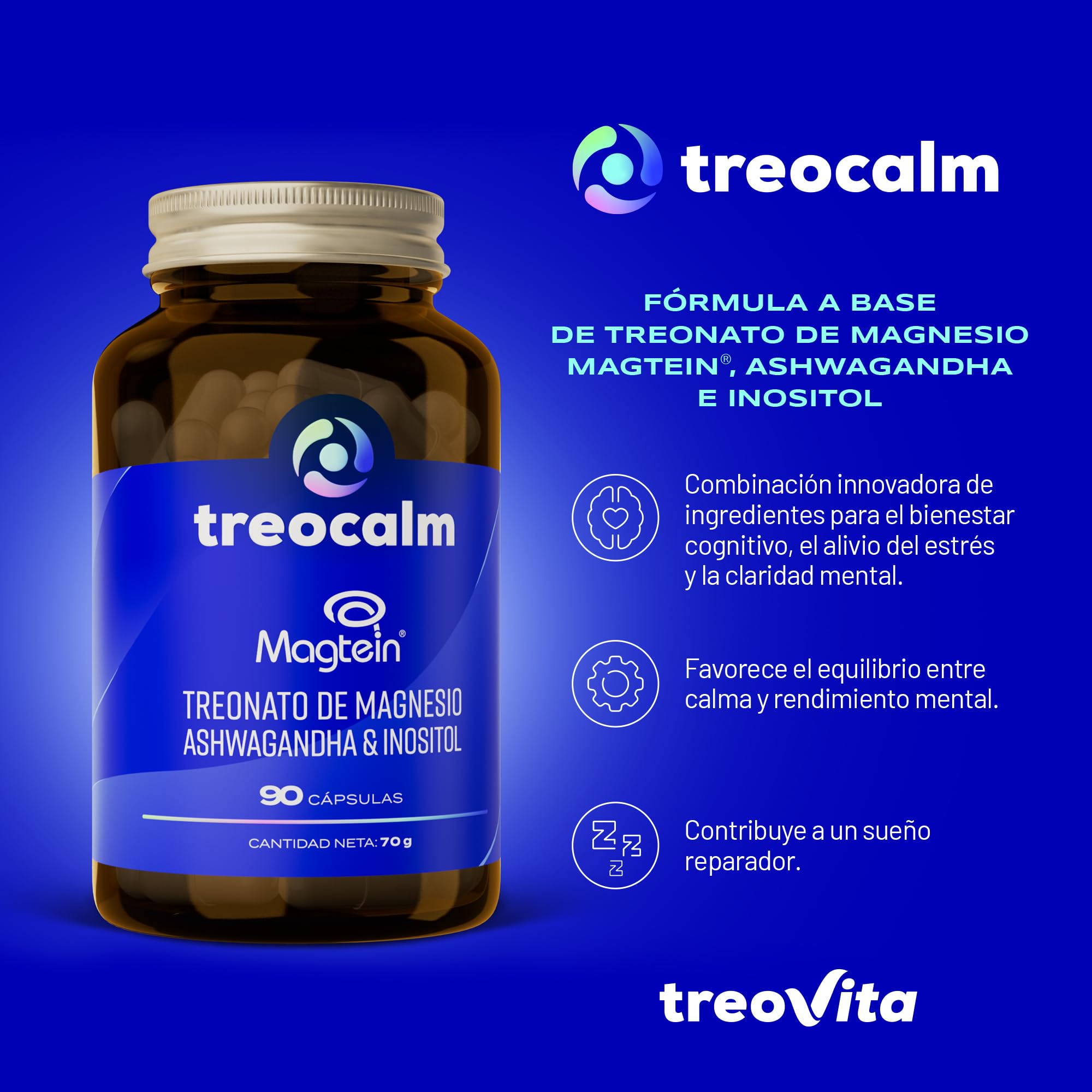 Treonato de Magnesio Magtein® 1500 mg, con Ashwagandha concentrada a 10 mg de Withanólidos e Inositol 900 mg – Fórmula para el bienestar mental y el equilibrio diario – 90 Cápsulas sin aditivos