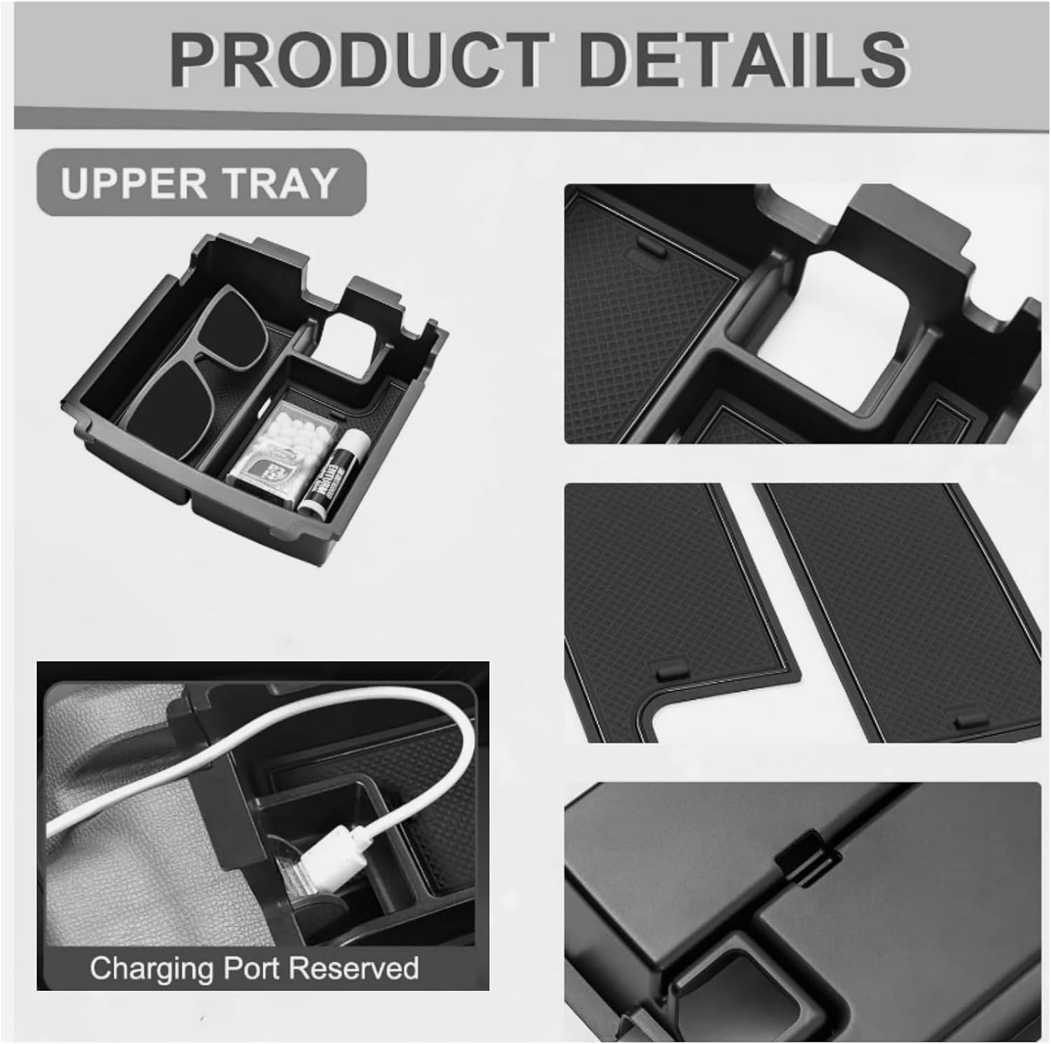 Storage Box Center Console Tray Organizer Tray Compatible with Ford Bronco 2025 4-Door Automatic Transmission, Full Size Bronco Armrest Box Black (Not Fit for 2-Door & Bronco Sport) Black image 3