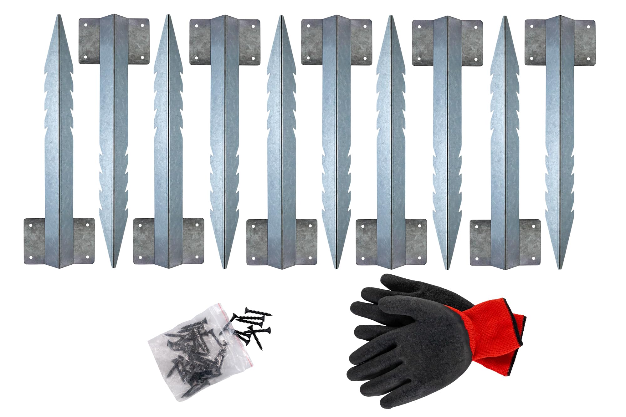 Piquets robustes pour fixer une clôture ou une tonnelle avec vis noires et gants de jardinage