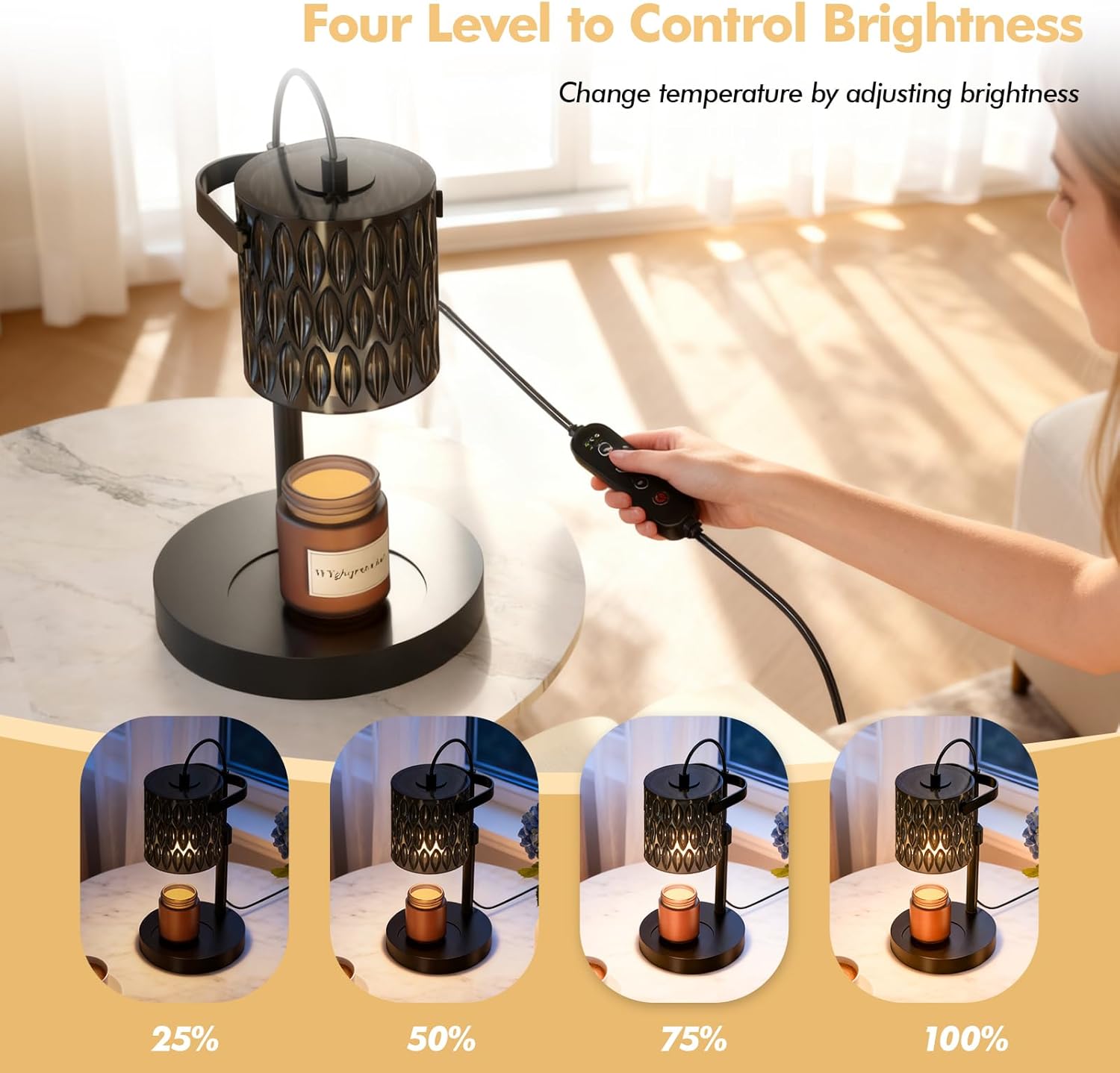 Candle Warmer Lamp with Adjustable Height & Timer - 4-Level Dimmable Wax Warmer for Jar Candles, Includes 2 Bulbs, Elegant Home Decor Gift