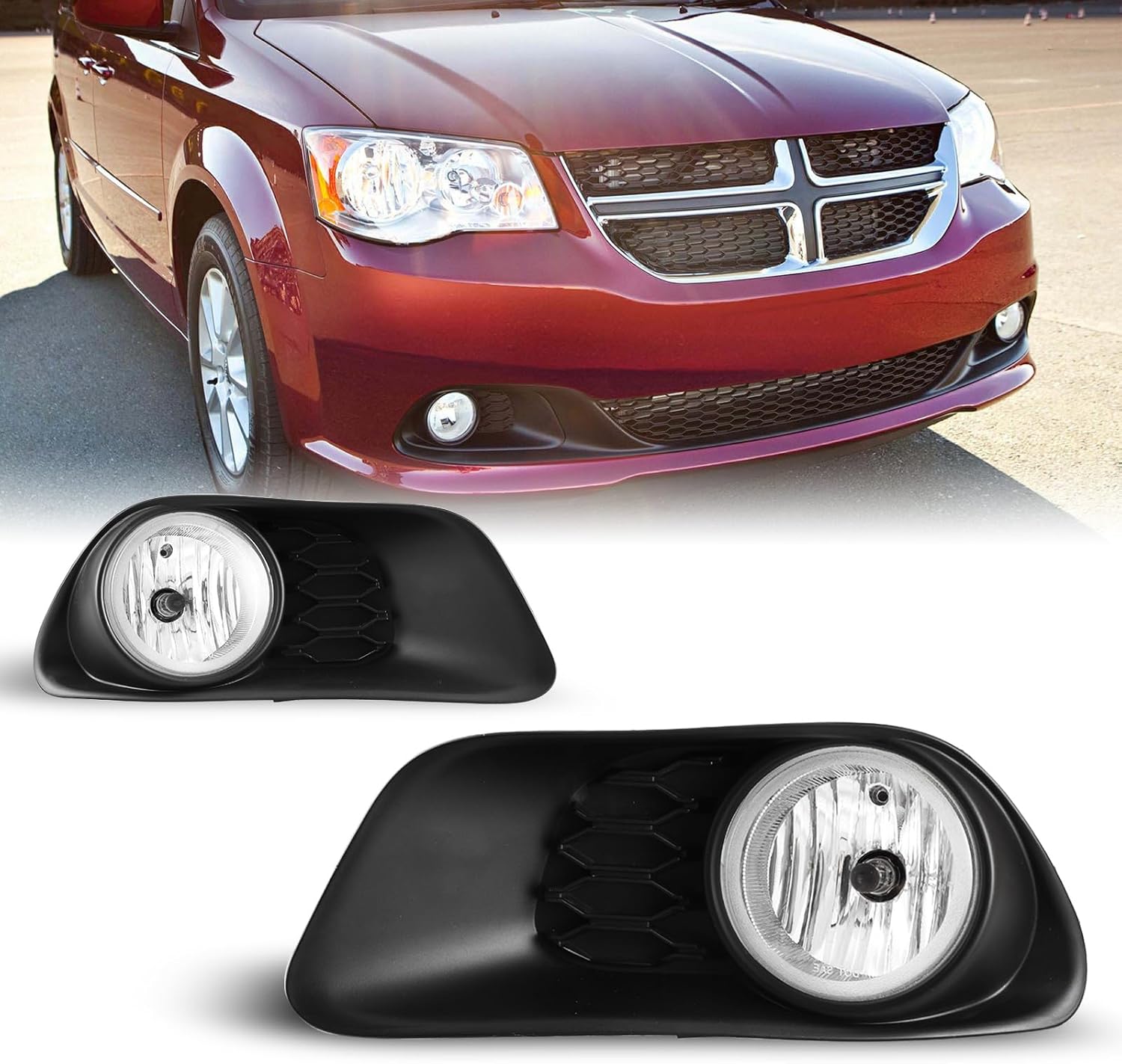 Fog Lights for Dodge Grand Caravan 2011-2020 with Bulbs H10 12V42W Fog Lamps Assembly Wiring Kit & Switch Included- 1 Pair (Clear Lens)