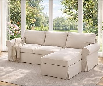 Slipcover Only. Durable Ektorp Loveseat Chaise 4 Seat Sofa Cover Compatible for IKEA Sectional Corner Sofa Polyester Beige Chaise