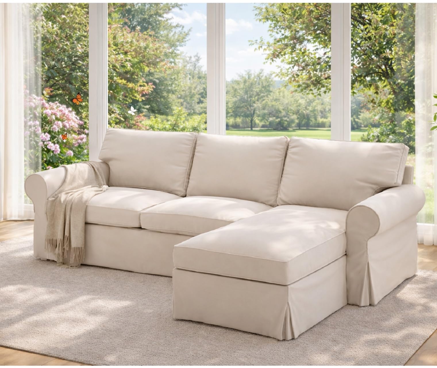 HomeTown Market Copridivano In Tessuto Resistente, Compatibile Con IKEA Ektorp Sofa. Divano Non Incluso (Chaise 4 posti poliestere beige)