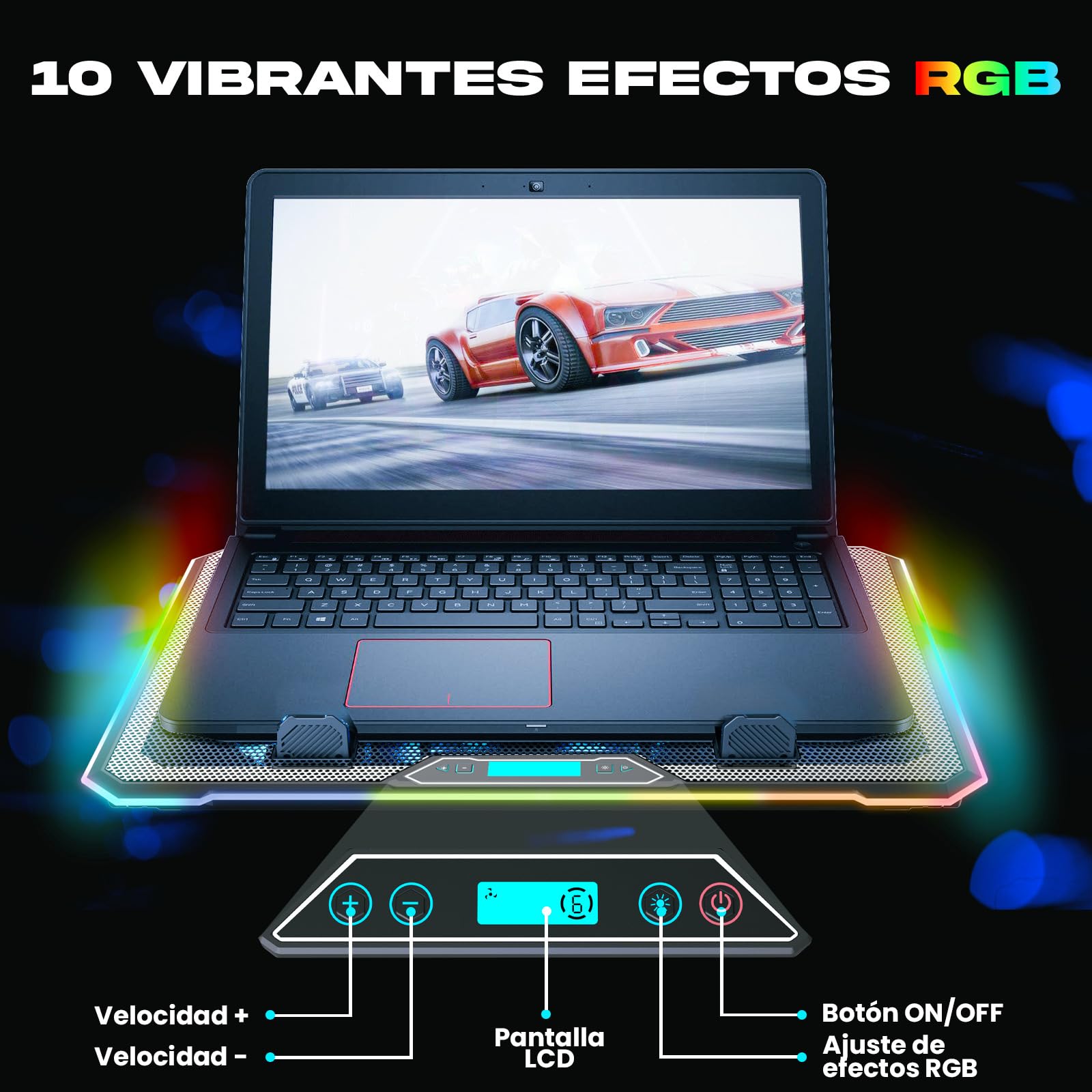 KLIM V14 Base Refrigeradora para Portátil Gaming con 14 Ventiladores + Nuevo + Soporte RGB Estable para Portátil con Ventilador + Compatible hasta 17" + 2 Puertos USB + Soporte para Teléfono
