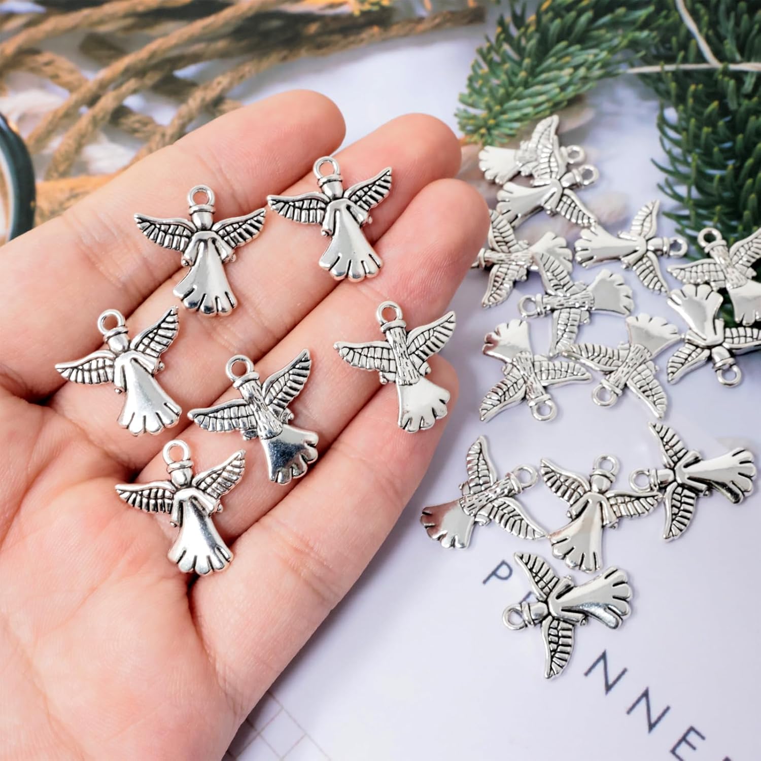 Honbay 60PCS Antique Silver Angel Pendants Guardian Charms Alloy Religious Pendant Cute Tiny Beads for Keychains Earrings Bracelets Necklaces Jewelry Making and DIY Crafts - Image 6
