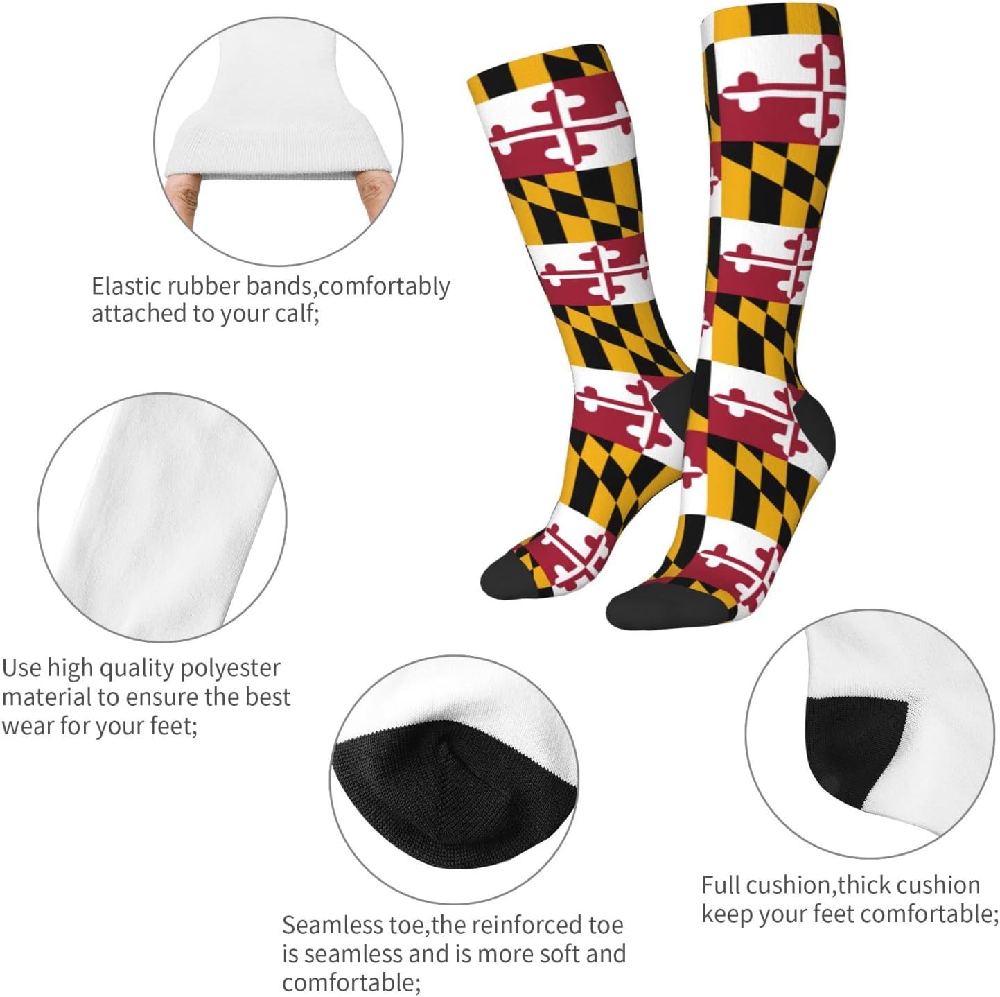 Maryland State Flag Print Adult Socks, Elastic Stretch Socks,Soft Breathable For Daily Sports Casual Wear